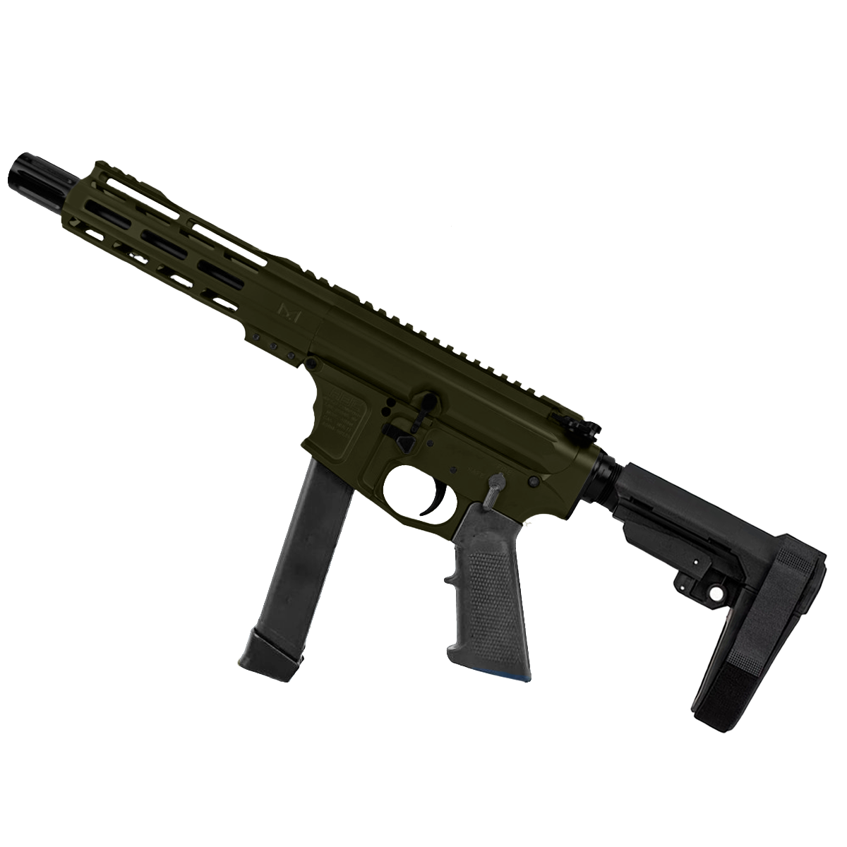 American Built Custom Slick Side AR-9 Pistol 7" Barrel MLOK Handguard - Magpul ODG