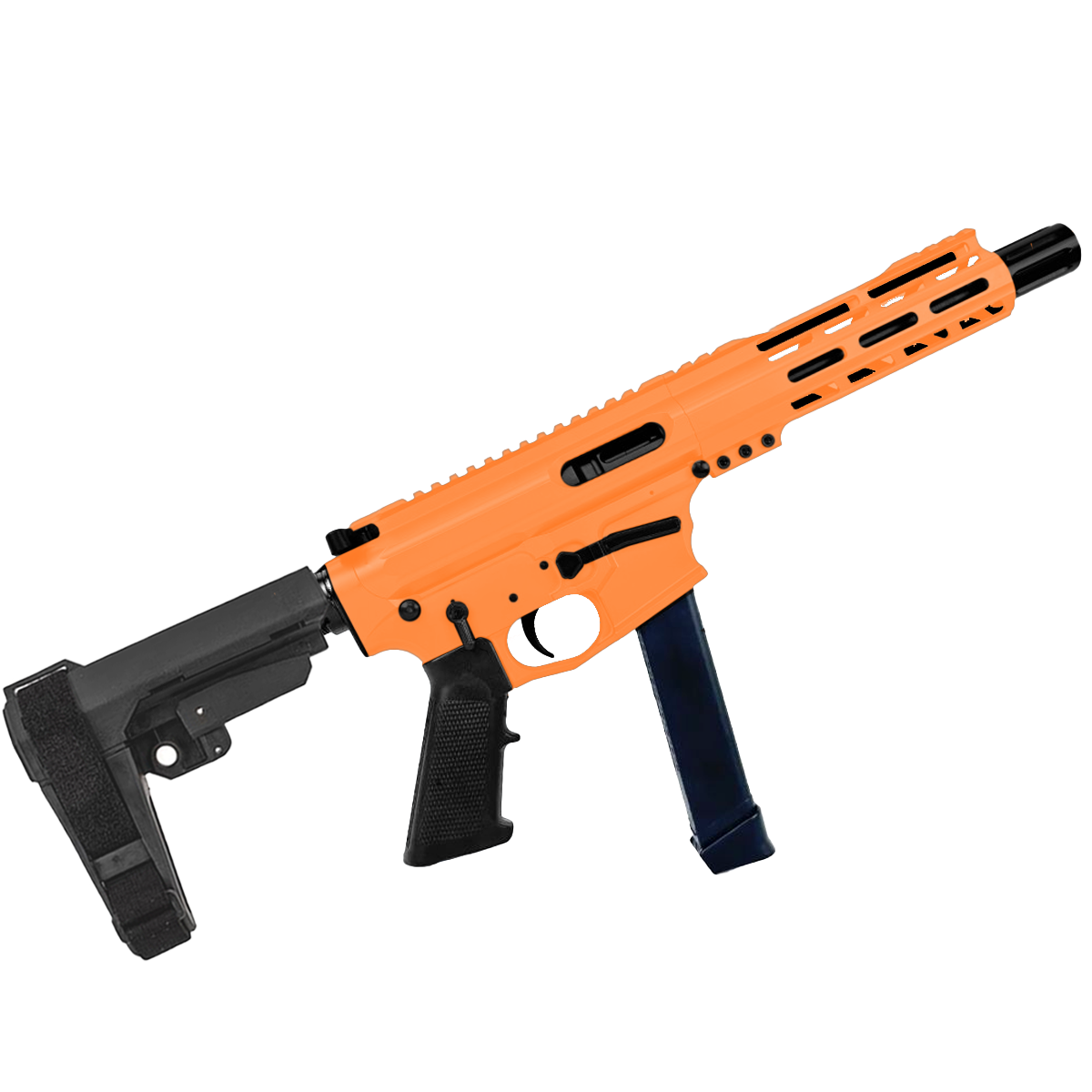 American Built Custom Slick Side AR-9 Pistol 7" Barrel MLOK Handguard-Tequila Sunrise Orange