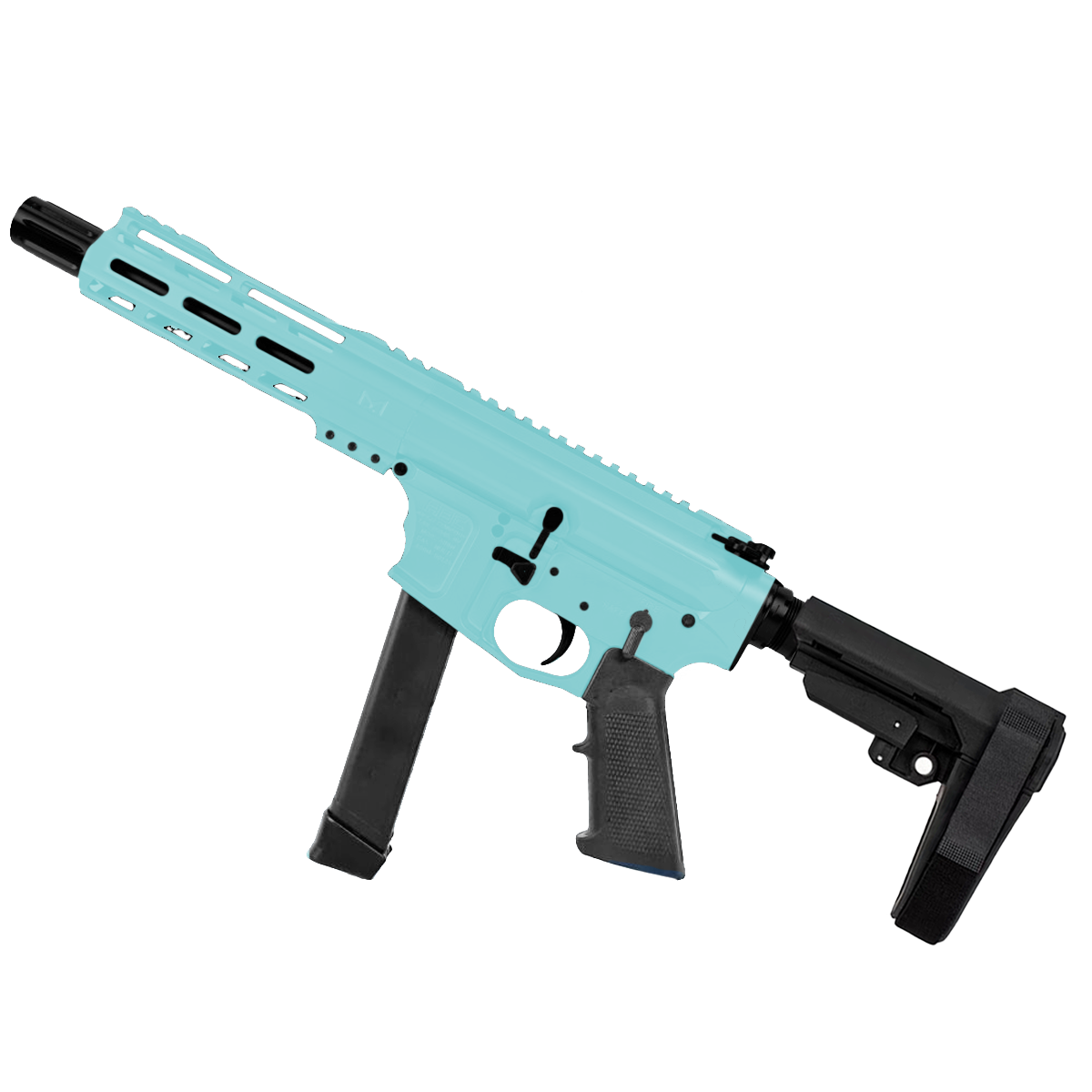 American Built Custom Slick Side AR-9 Pistol 7" Barrel MLOK Handguard- Robins Egg Blue