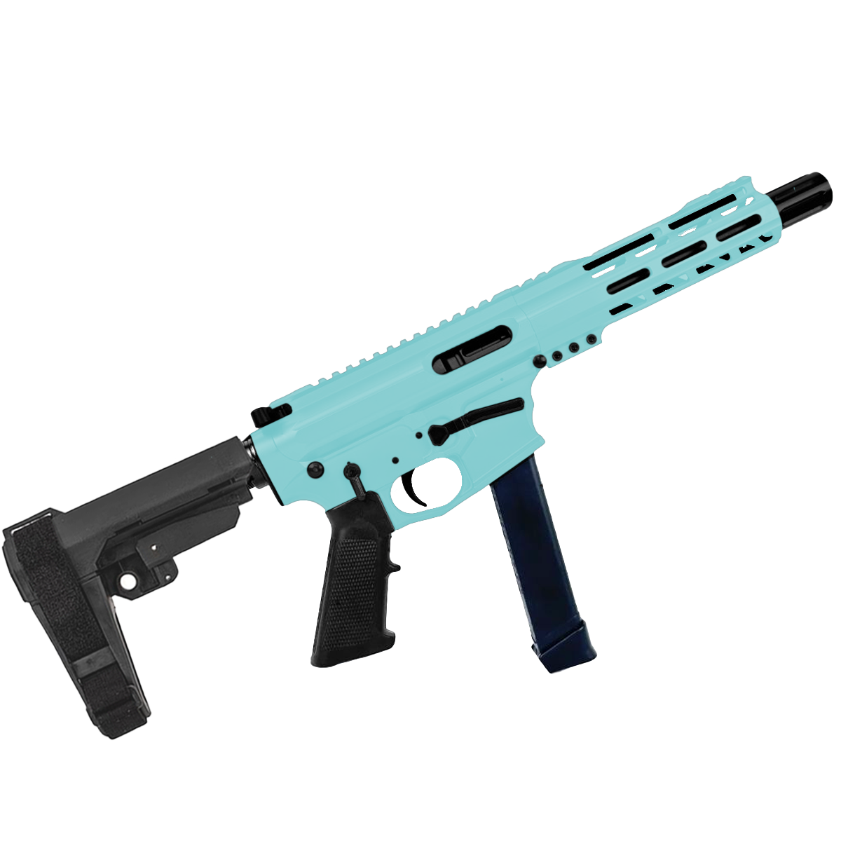 American Built Custom Slick Side AR-9 Pistol 7" Barrel MLOK Handguard- Robins Egg Blue