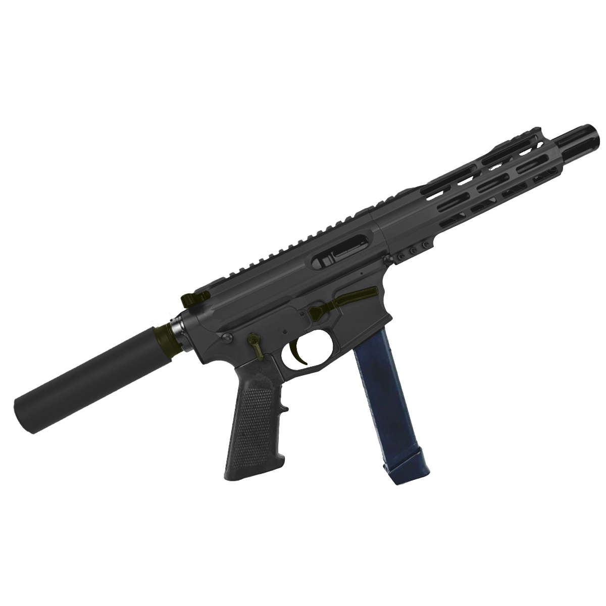 American Built Custom Two-Tone Slick Side AR-9 Pistol 7" Barrel MLOK Handguard - Black and Magpul ODG