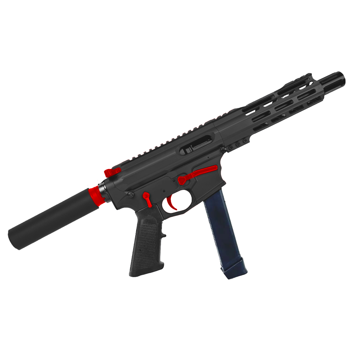 American Built Custom Two-Tone Slick Side AR-9 Pistol 7" Barrel MLOK Handguard - Black and Red