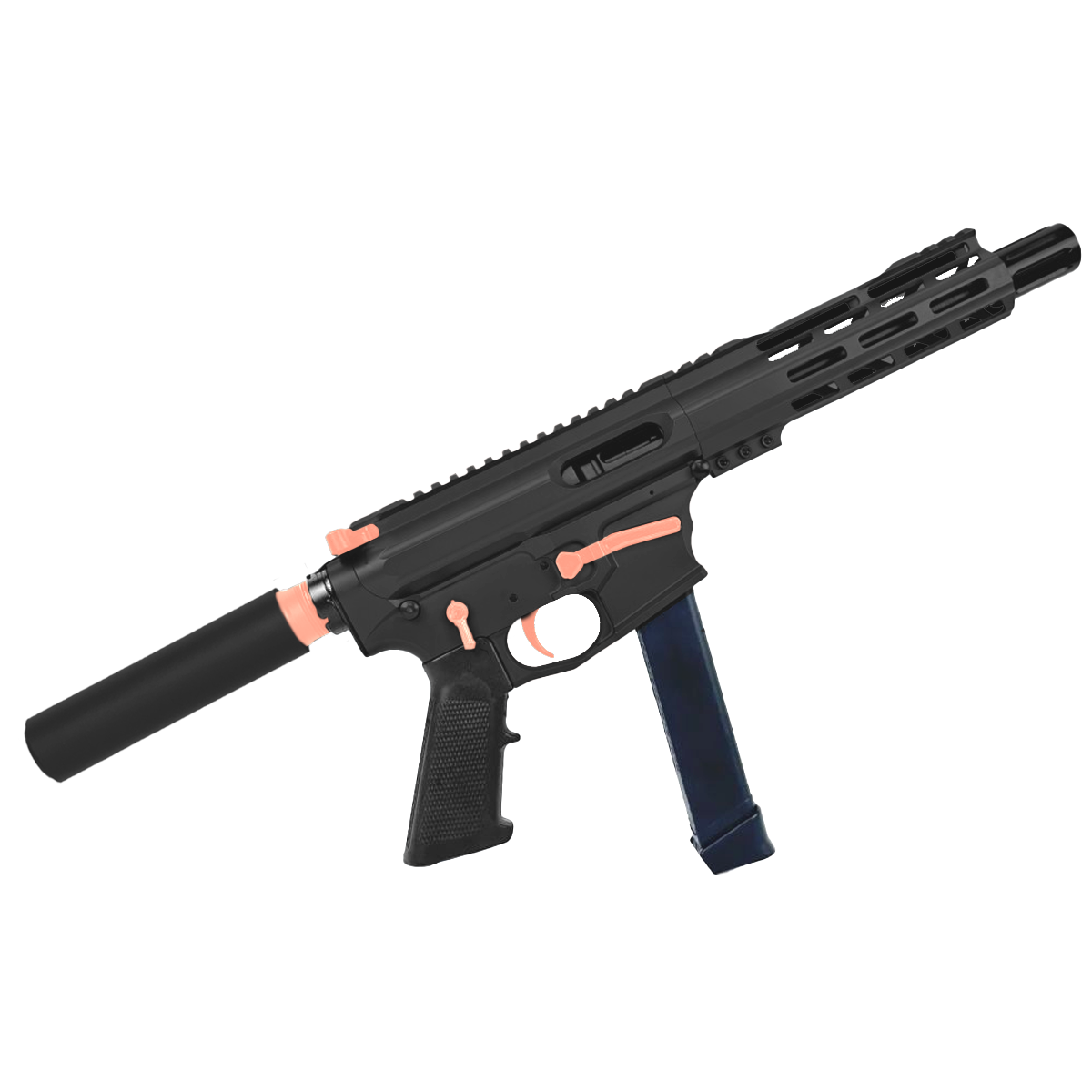 American Built Custom Two-Tone Slick Side AR-9 Pistol 7" Barrel MLOK Handguard - Black and Rose Gold