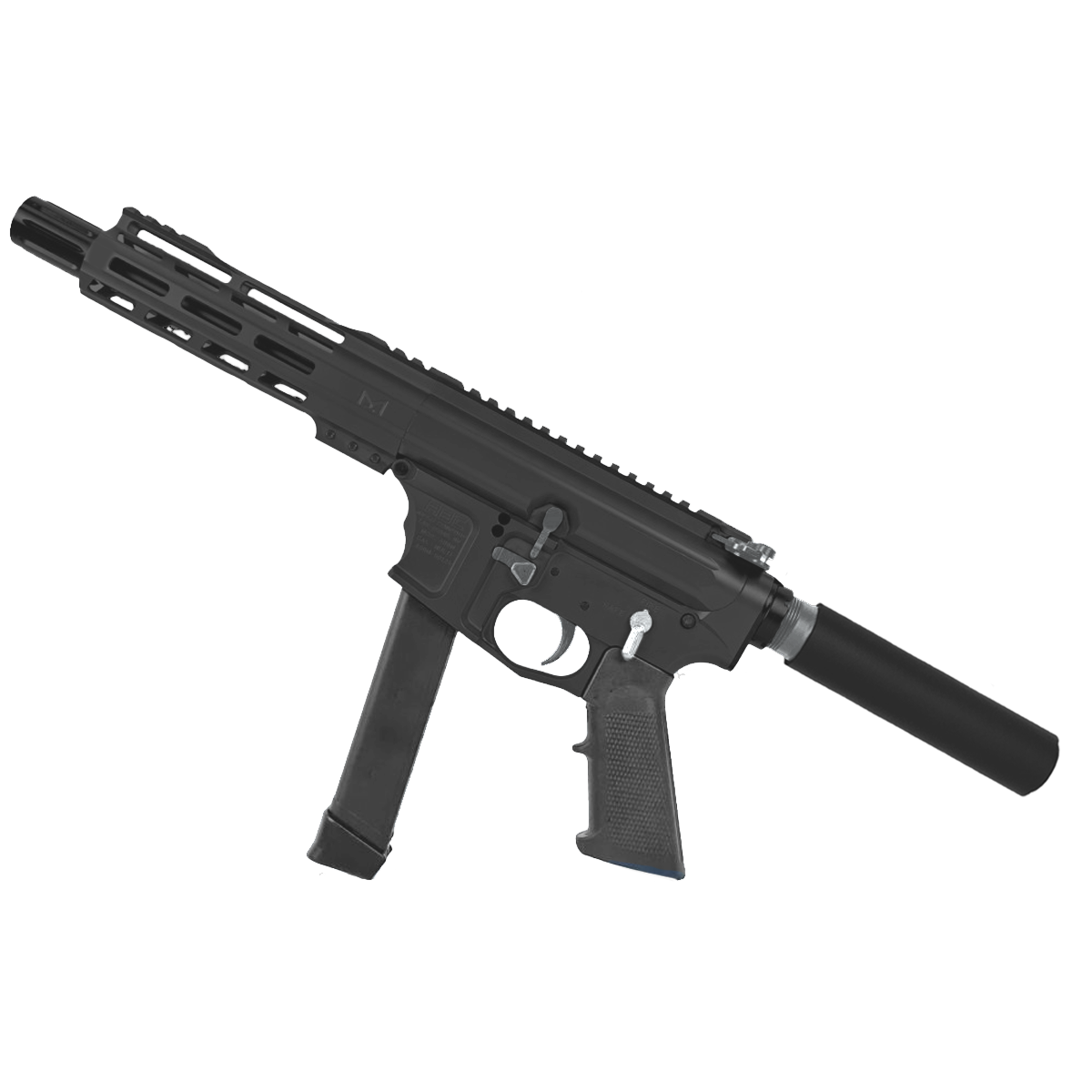 American Built Custom Two-Tone Slick Side AR-9 Pistol 7" Barrel MLOK Handguard - Black and Tungsten Gray