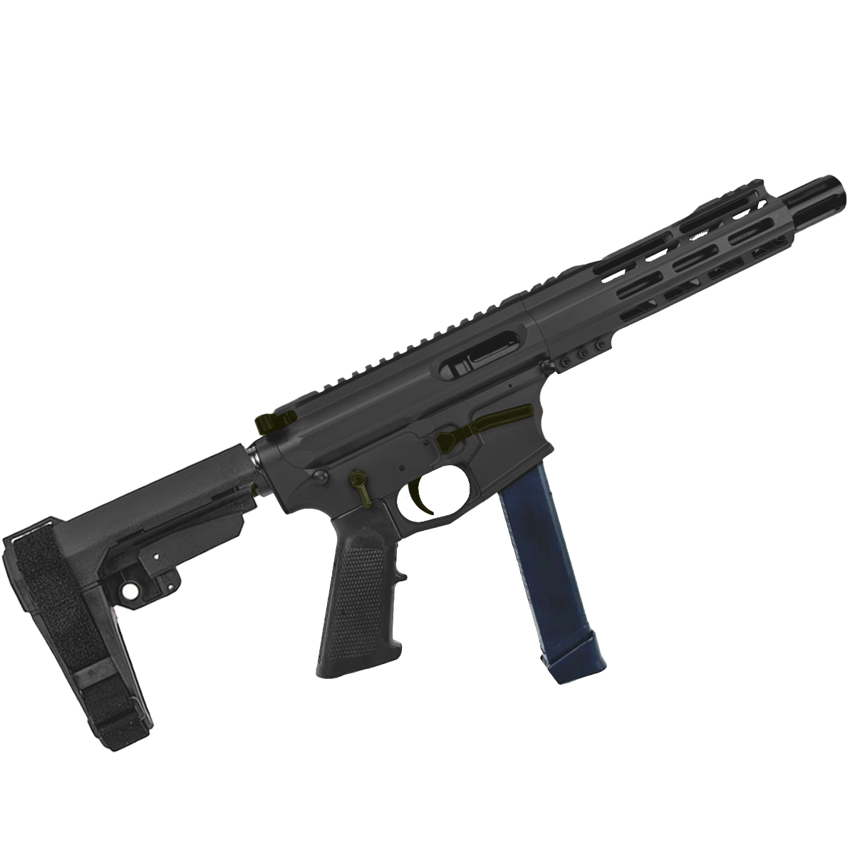 American Built Custom Two-Tone Slick Side AR-9 Pistol 7" Barrel MLOK Handguard - Black and Magpul ODG