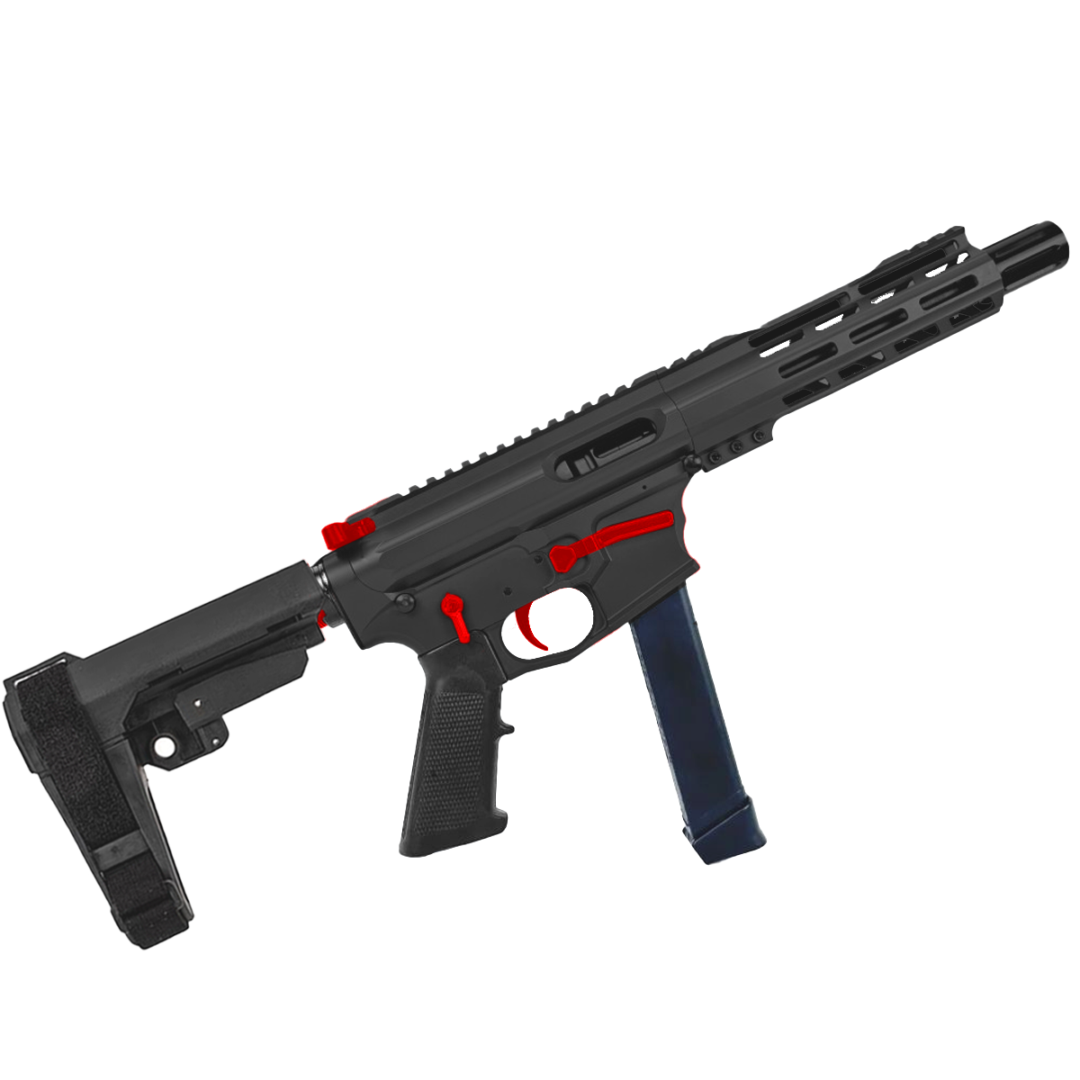 American Built Custom Two-Tone Slick Side AR-9 Pistol 7" Barrel MLOK Handguard - Black and Red