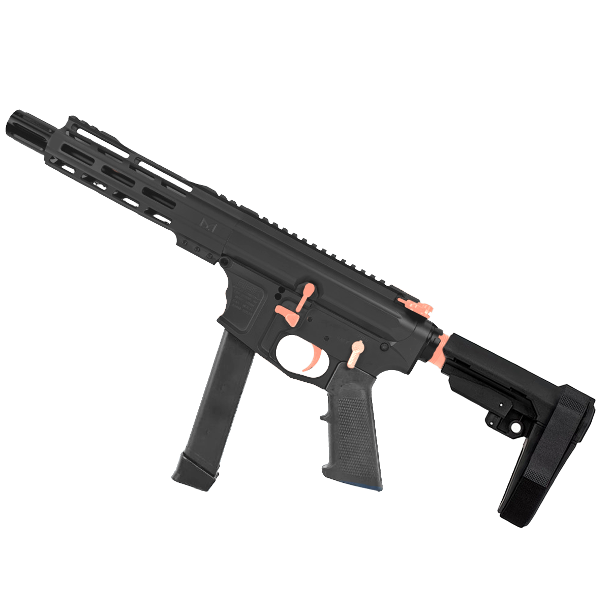 American Built Custom Two-Tone Slick Side AR-9 Pistol 7" Barrel MLOK Handguard - Black and Rose Gold
