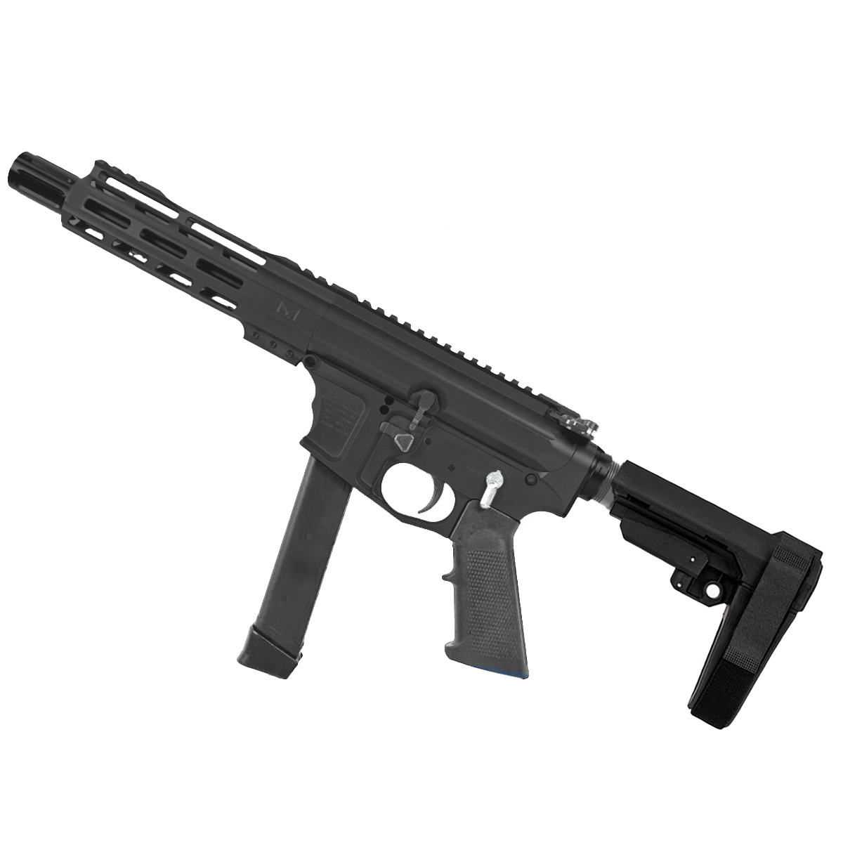 American Built Custom Two-Tone Slick Side AR-9 Pistol 7" Barrel MLOK Handguard - Black and Tungsten Gray