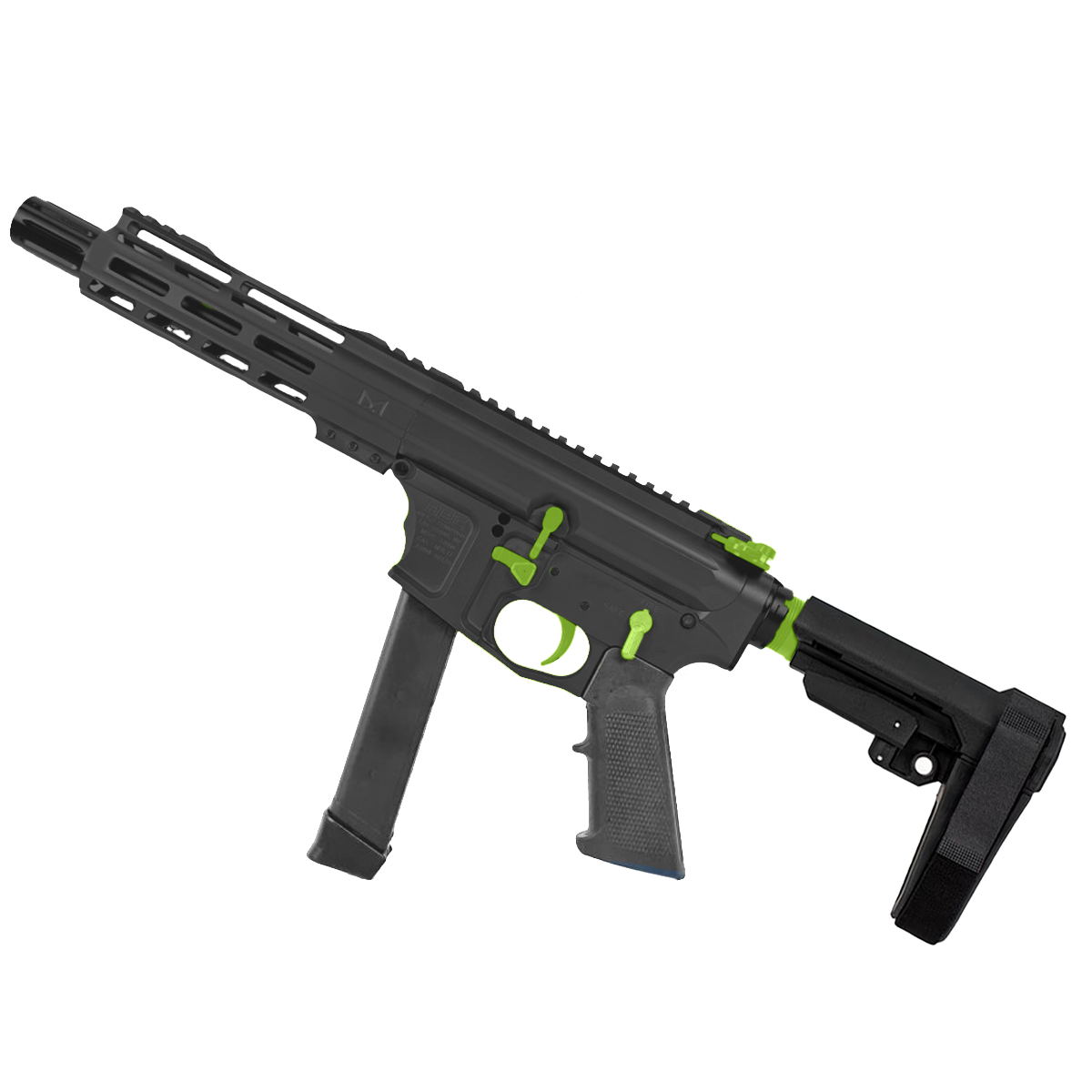 American Built Custom Two-Tone Slick Side AR-9 Pistol 7" Barrel MLOK Handguard - Black and Zombie Green