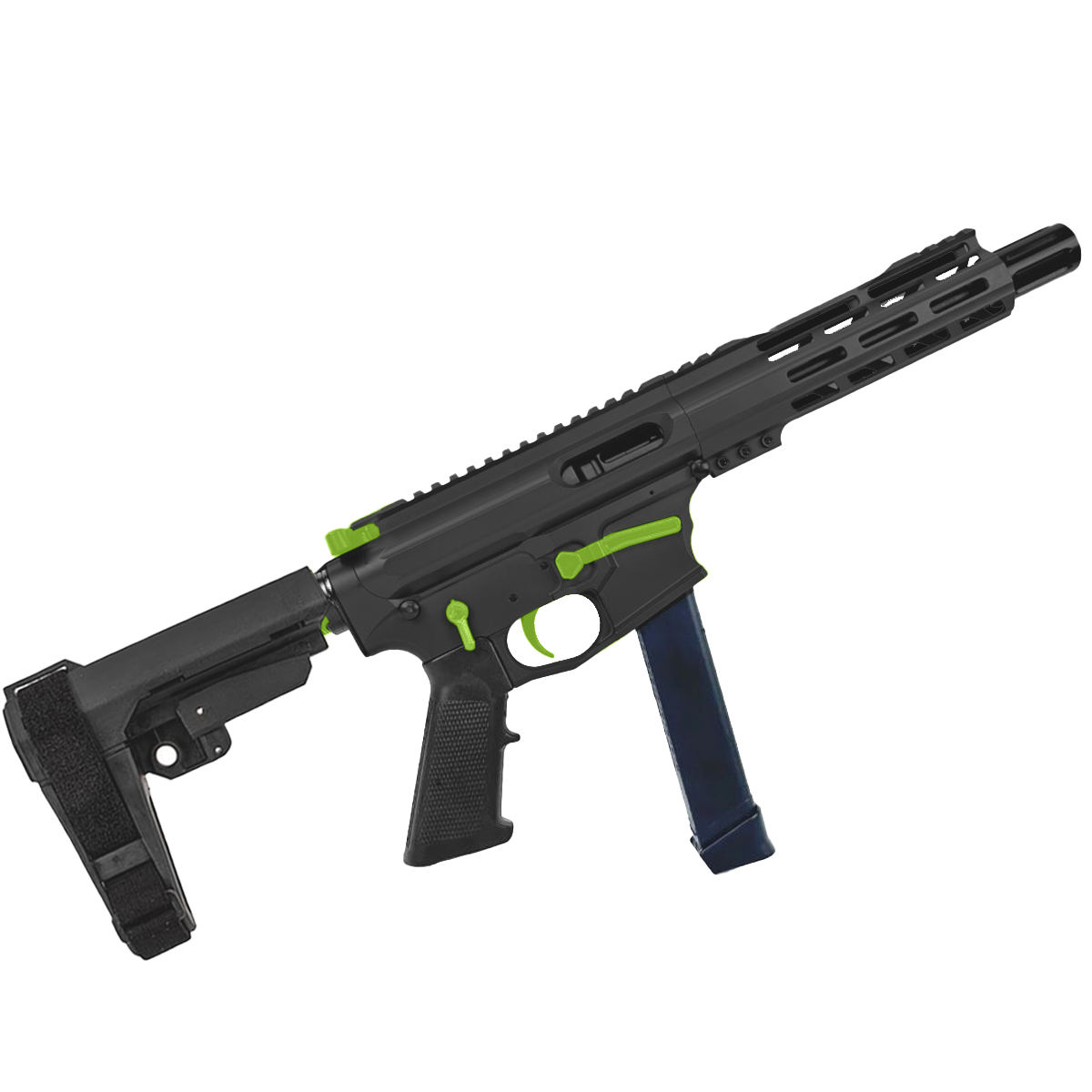 American Built Custom Two-Tone Slick Side AR-9 Pistol 7" Barrel MLOK Handguard - Black and Zombie Green