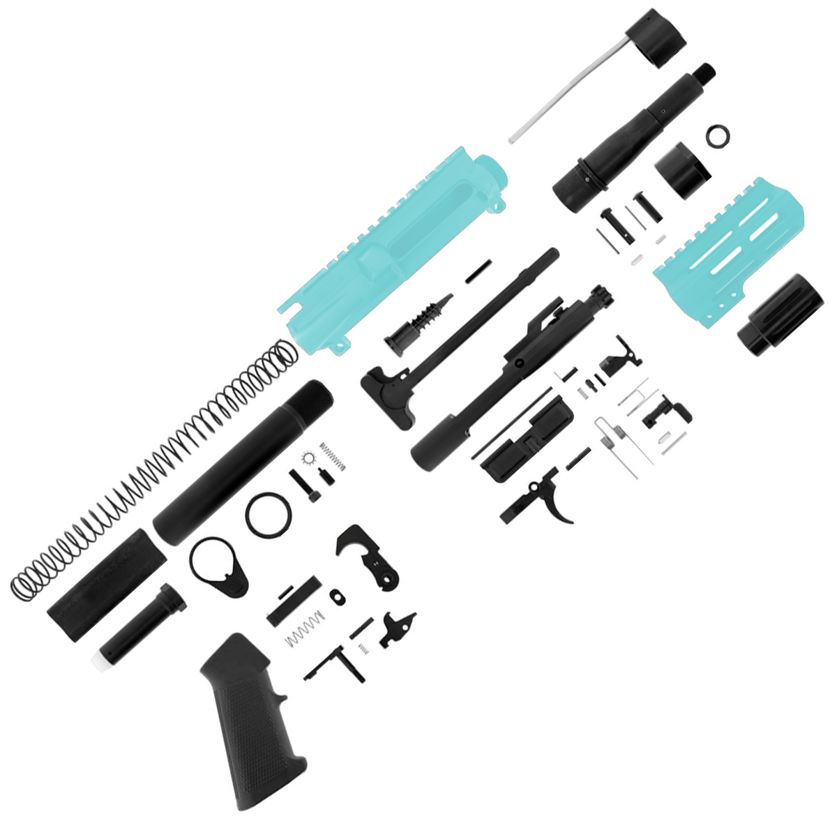 AR15 Micro Pistol Build Kit 556 NATO 5" Barrel 4" M-Lok Handguard - Robins Egg Blue