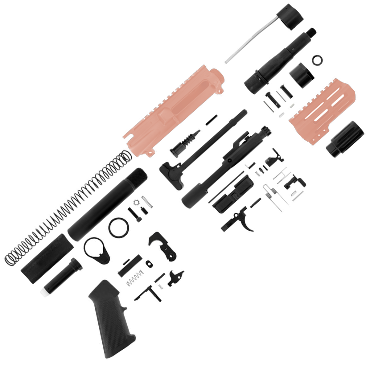 AR15 Micro Pistol Build Kit 556 NATO 5" Barrel 4" M-Lok Handguard - Rose Gold