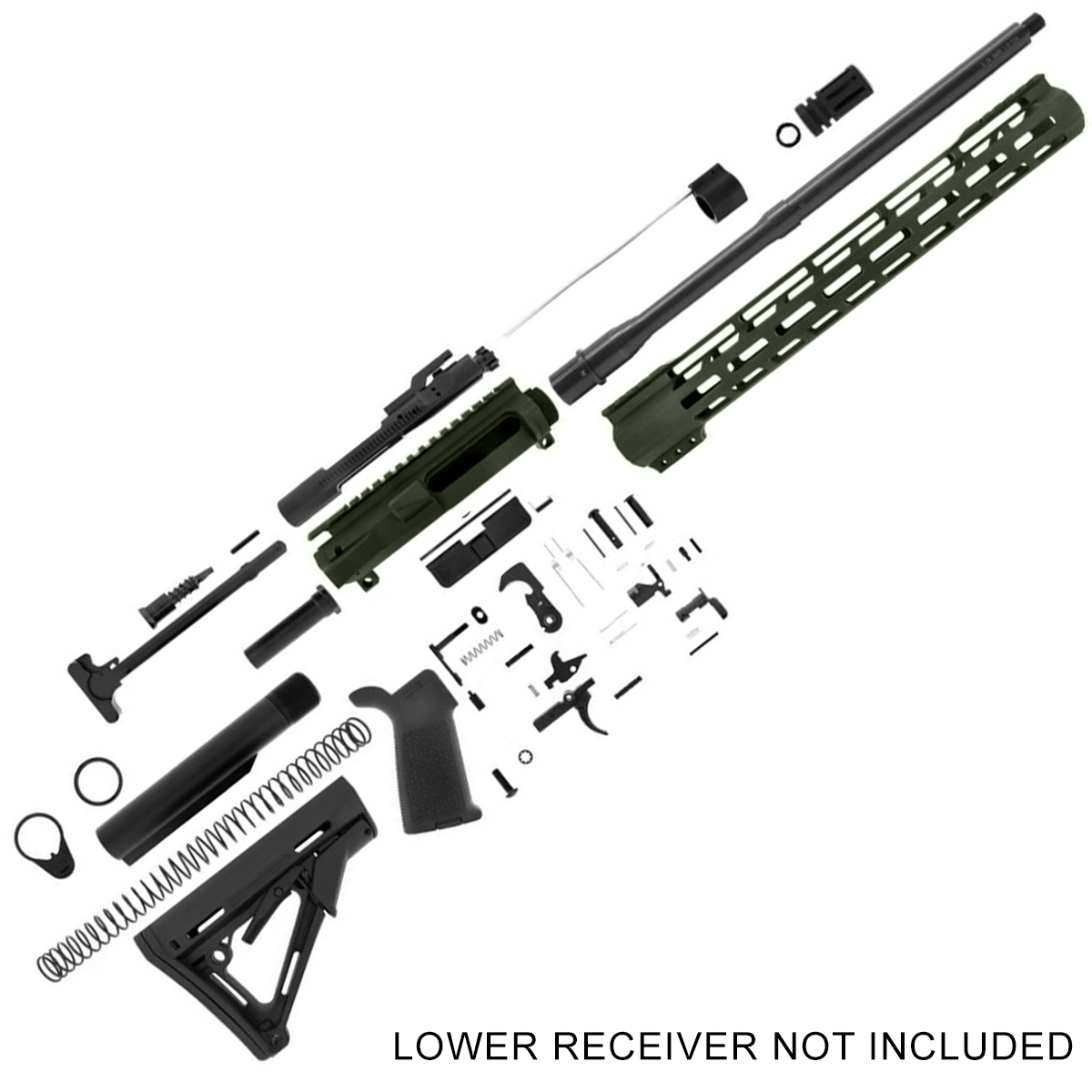 AR-15 Rifle Build Kit 7.62x39 16" Barrel 15" M-Lok Handguard - Olive Drab Green