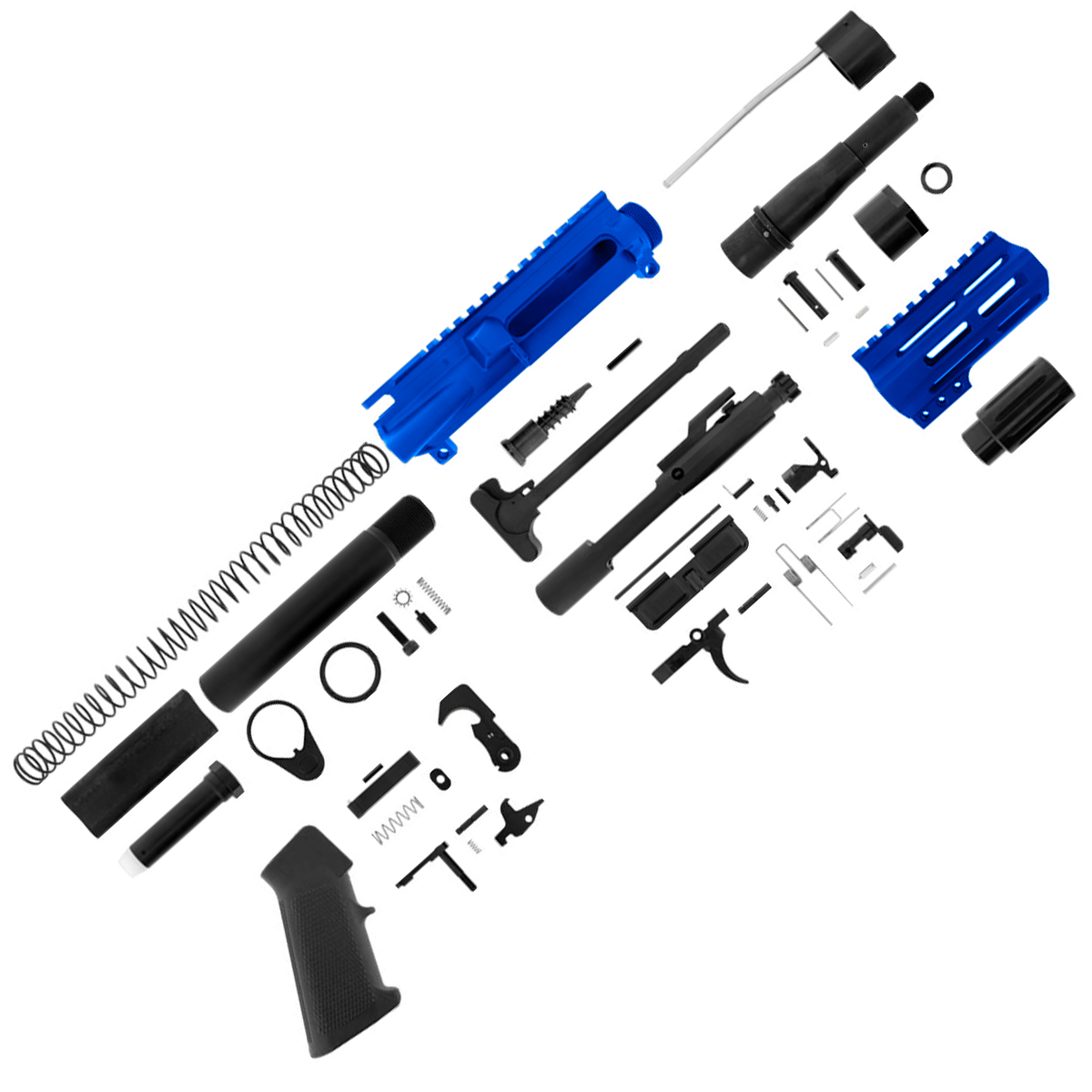AR15 7.62x39 Micro Pistol Build Kit 5" Barrel 4" M-Lok Handguard - Flame Blue