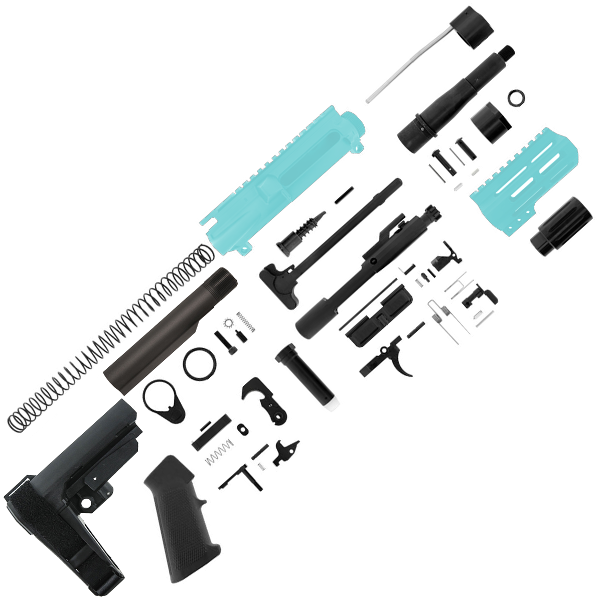 AR15 Micro Pistol Build Kit 556 NATO 5" Barrel 4" M-Lok Handguard - Robins Egg Blue