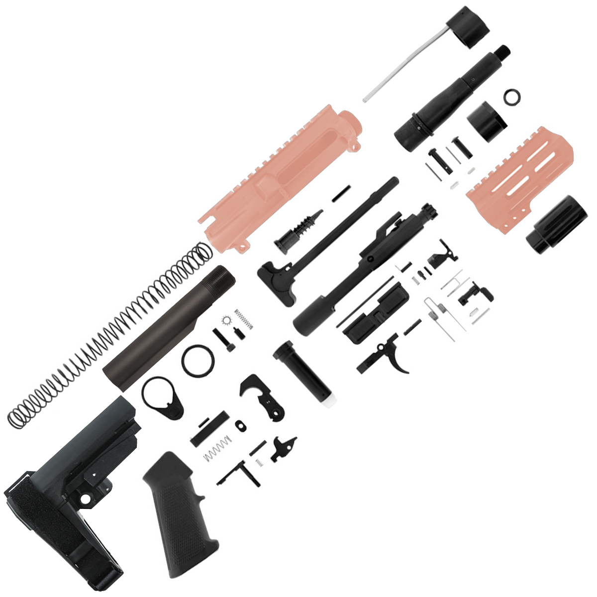 AR15 Micro Pistol Build Kit 556 NATO 5" Barrel 4" M-Lok Handguard - Rose Gold