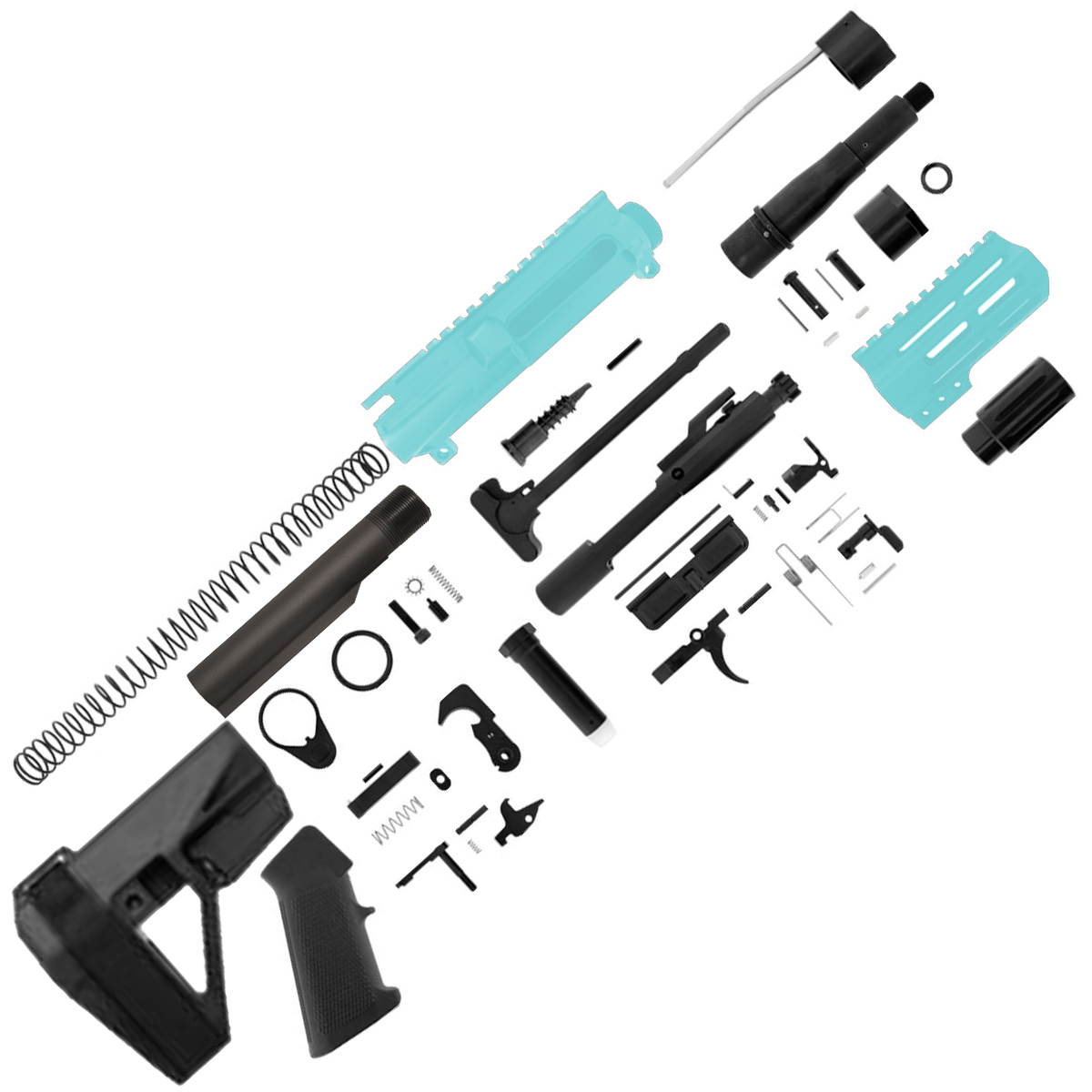 AR15 Micro Pistol Build Kit 556 NATO 5" Barrel 4" M-Lok Handguard - Robins Egg Blue
