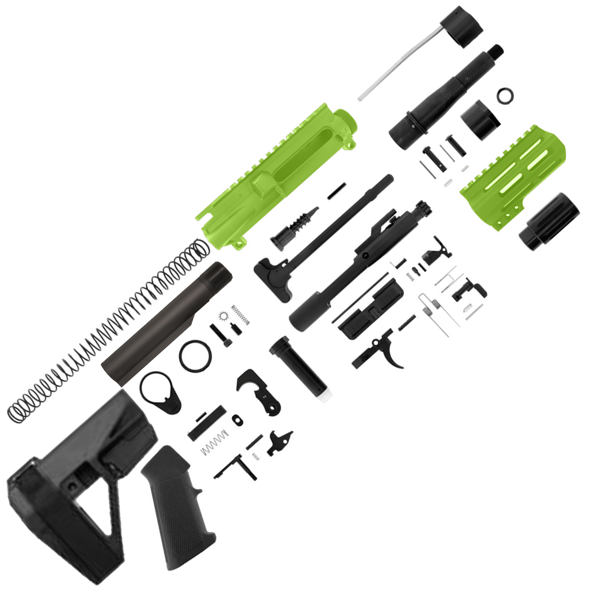AR15 Micro Pistol Build Kit 556 NATO 5" Barrel 4" M-Lok Handguard - Zombie Green