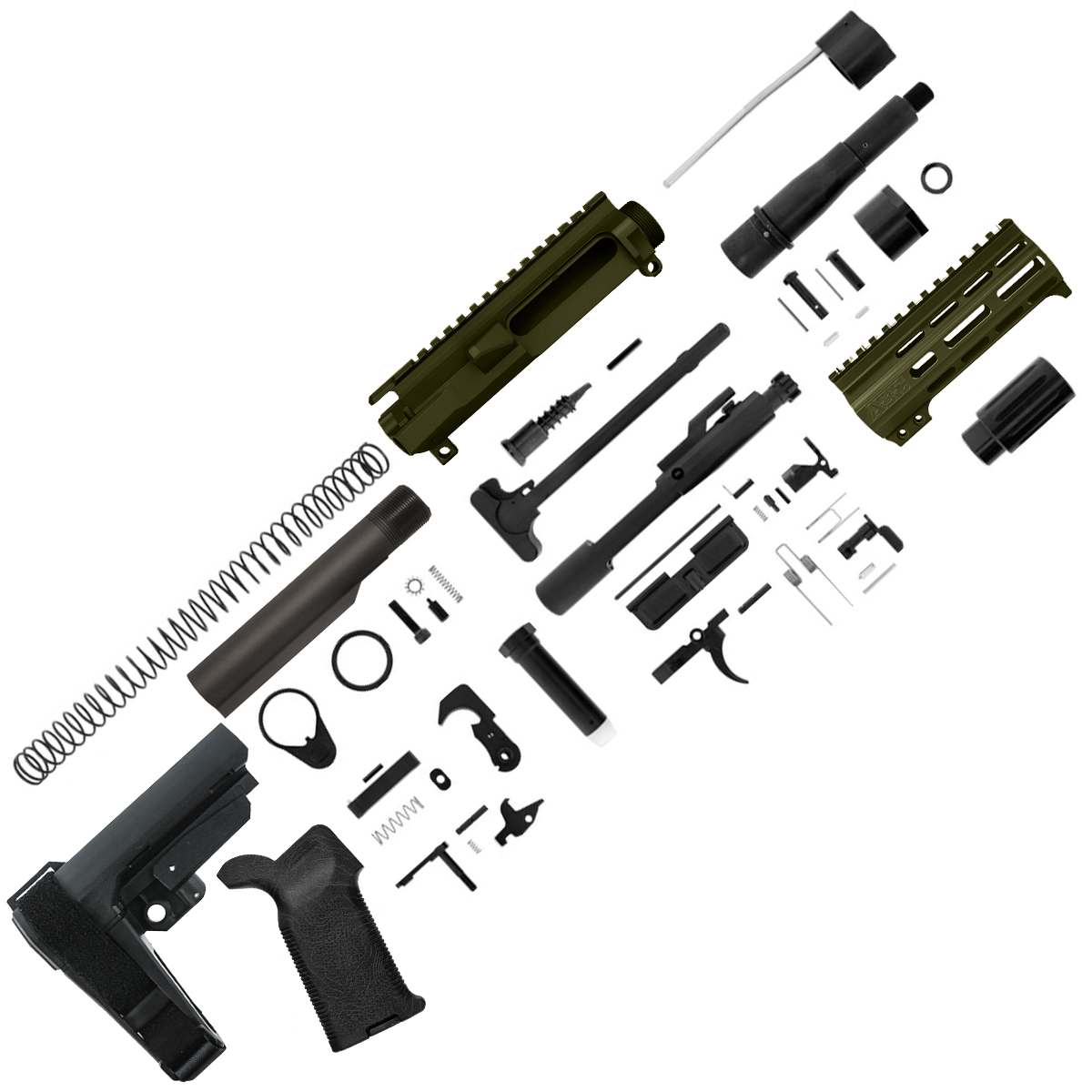 AR15 Billet Micro Pistol Build Kit 556 NATO 5" Barrel 5" M-Lok Handguard - Magpul ODG