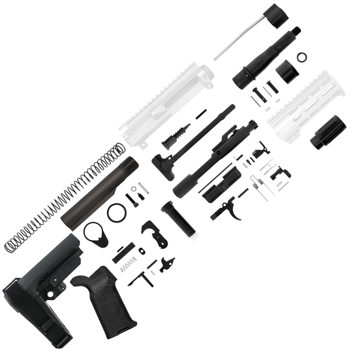 AR15 Billet Micro Pistol Build Kit 556 NATO 5" Barrel 5" M-Lok Handguard - Storm Trooper White