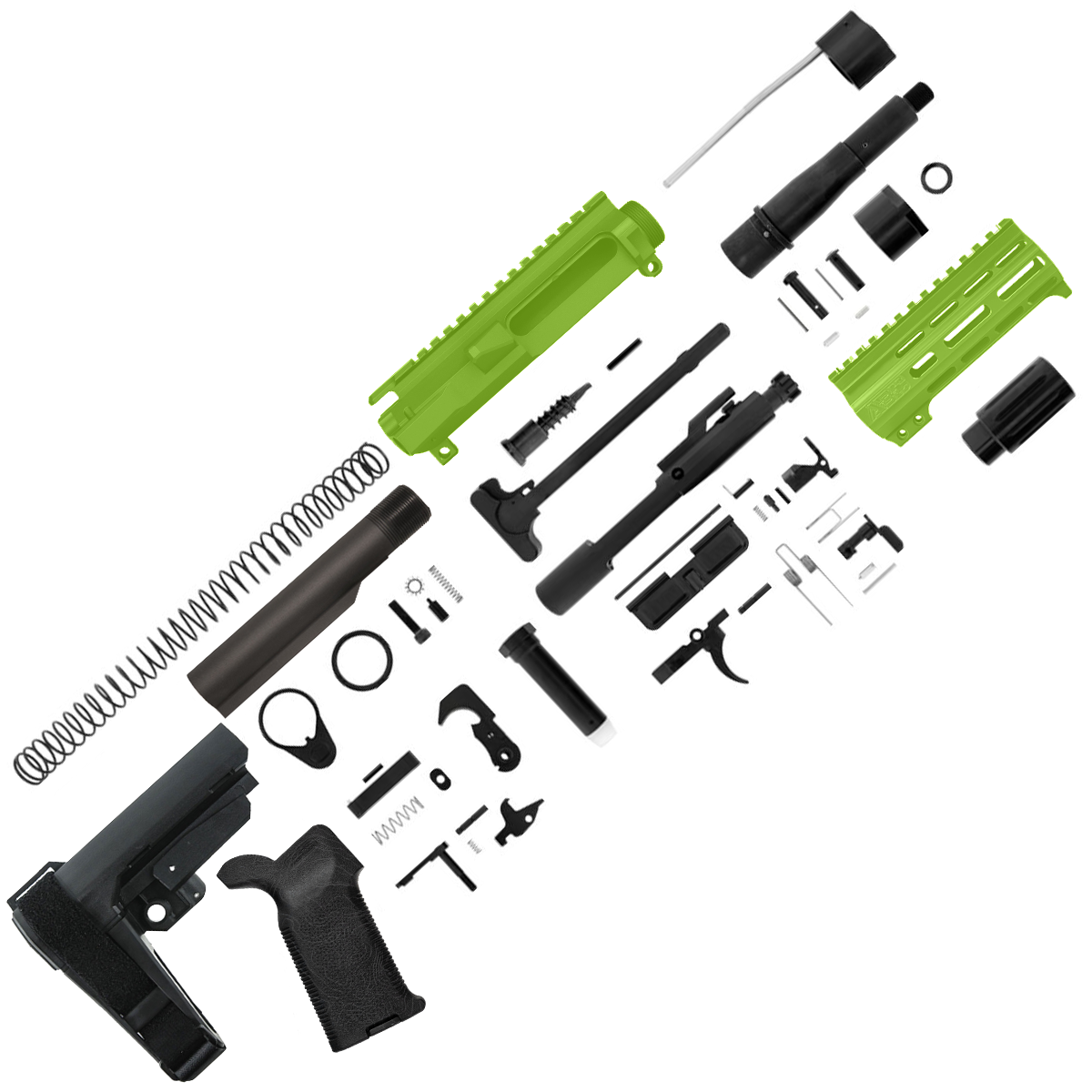 AR15 Billet Micro Pistol Build Kit 7.62x39mm 5" Barrel 5" M-Lok Handguard - Zombie Green