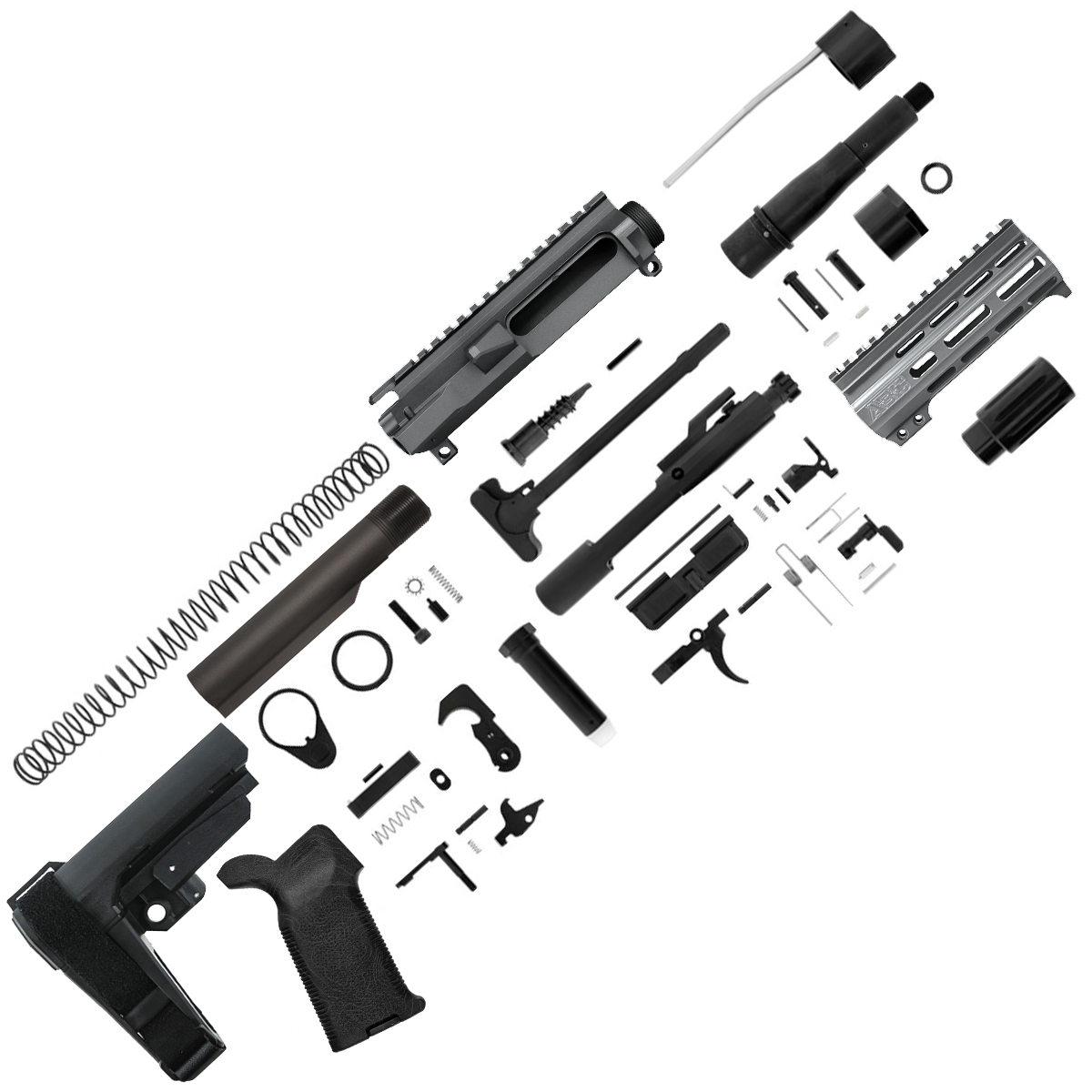AR15 Billet Micro Pistol Build Kit .300 Blackout 5" Barrel 5" M-Lok Handguard - Tungsten Gray