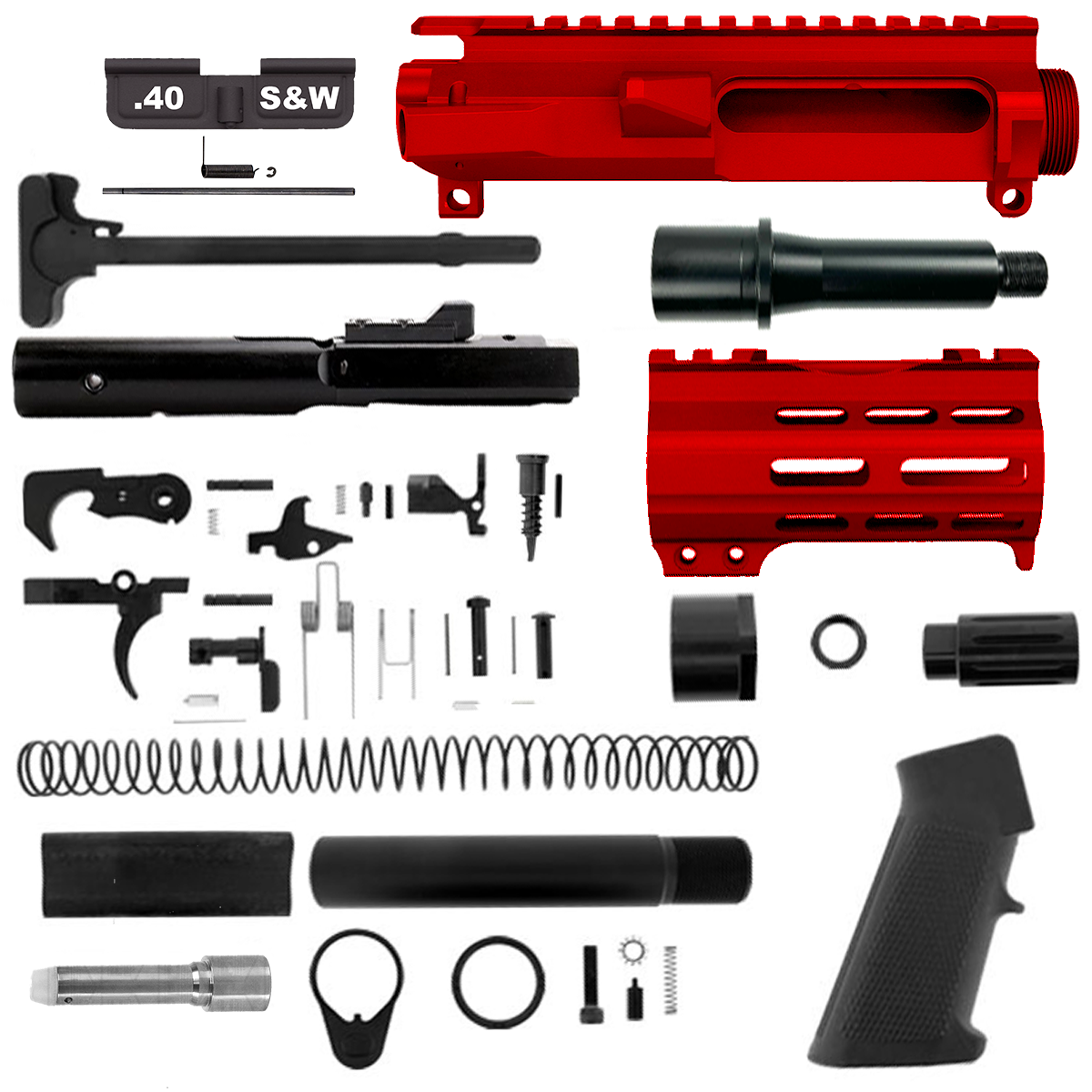AR40 Micro Pistol Build Kit .40 S&W 5" Barrel 4" M-Lok Handguard - Red