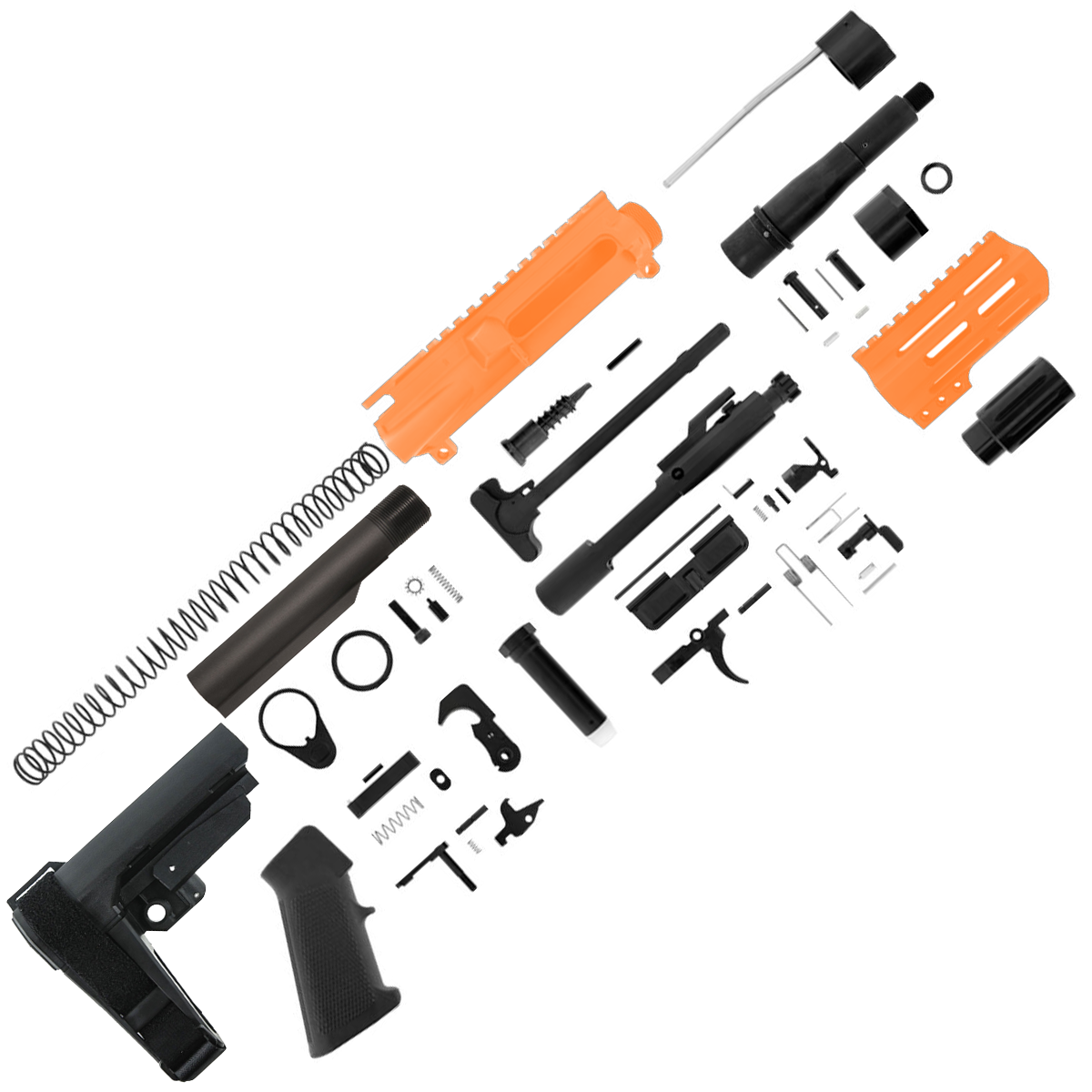 AR15 7.62x39 Micro Pistol Build Kit 5" Barrel 4" M-Lok Handguard - Tequila Sunrise Orange
