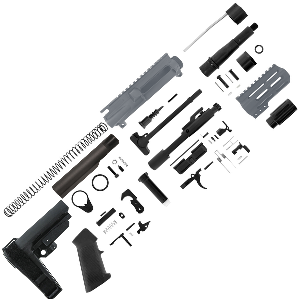 AR15 7.62x39 Micro Pistol Build Kit 5" Barrel 4" M-Lok Handguard-Sniper Grey