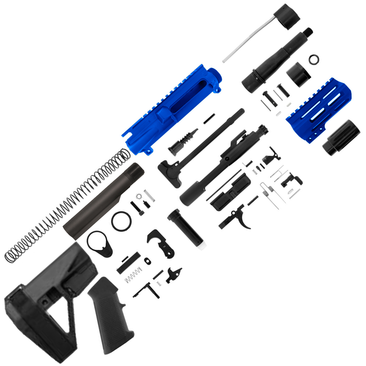 AR15 7.62x39 Micro Pistol Build Kit 5" Barrel 4" M-Lok Handguard - Flame Blue