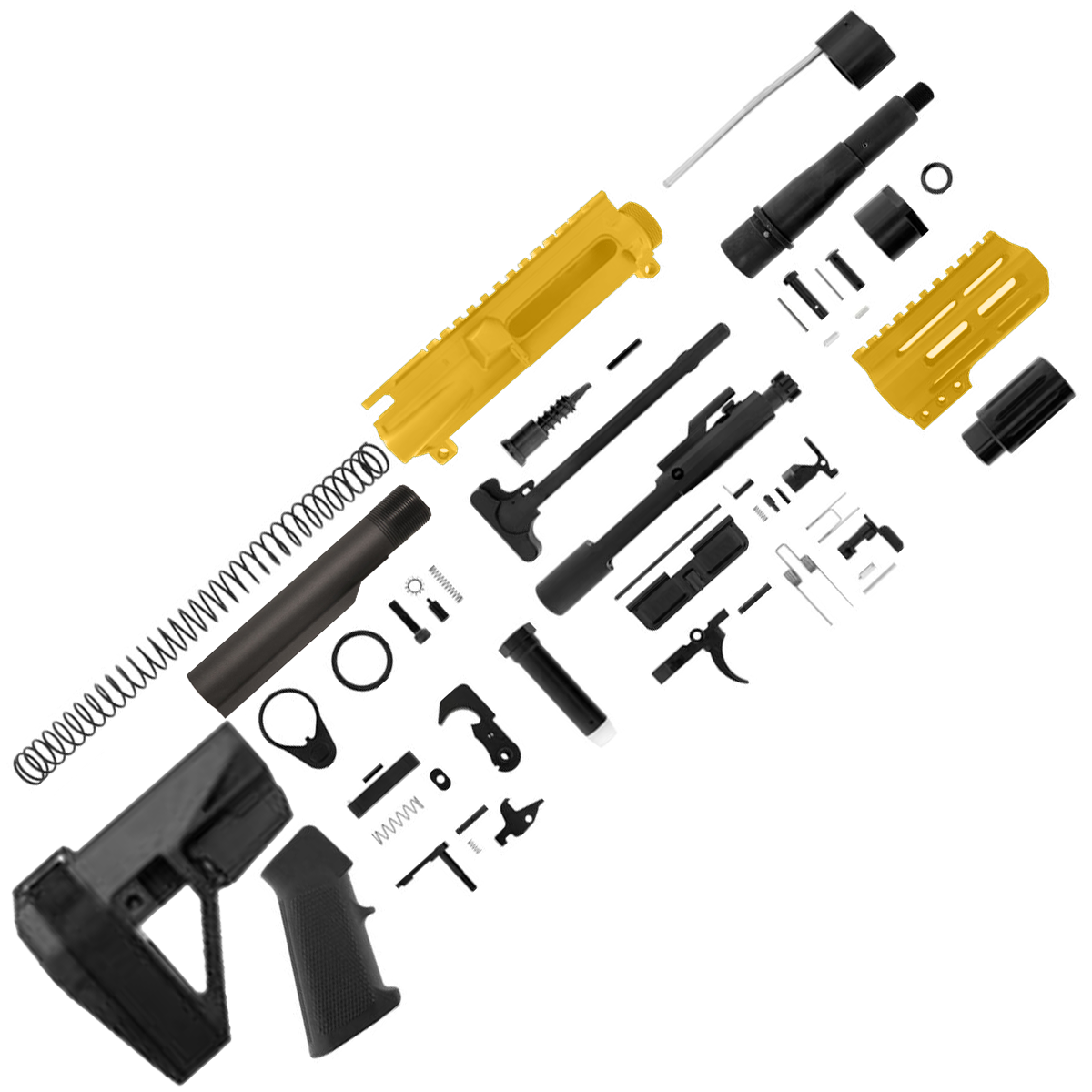 AR15 7.62x39 Micro Pistol Build Kit 5" Barrel 4" M-Lok Handguard - Gold