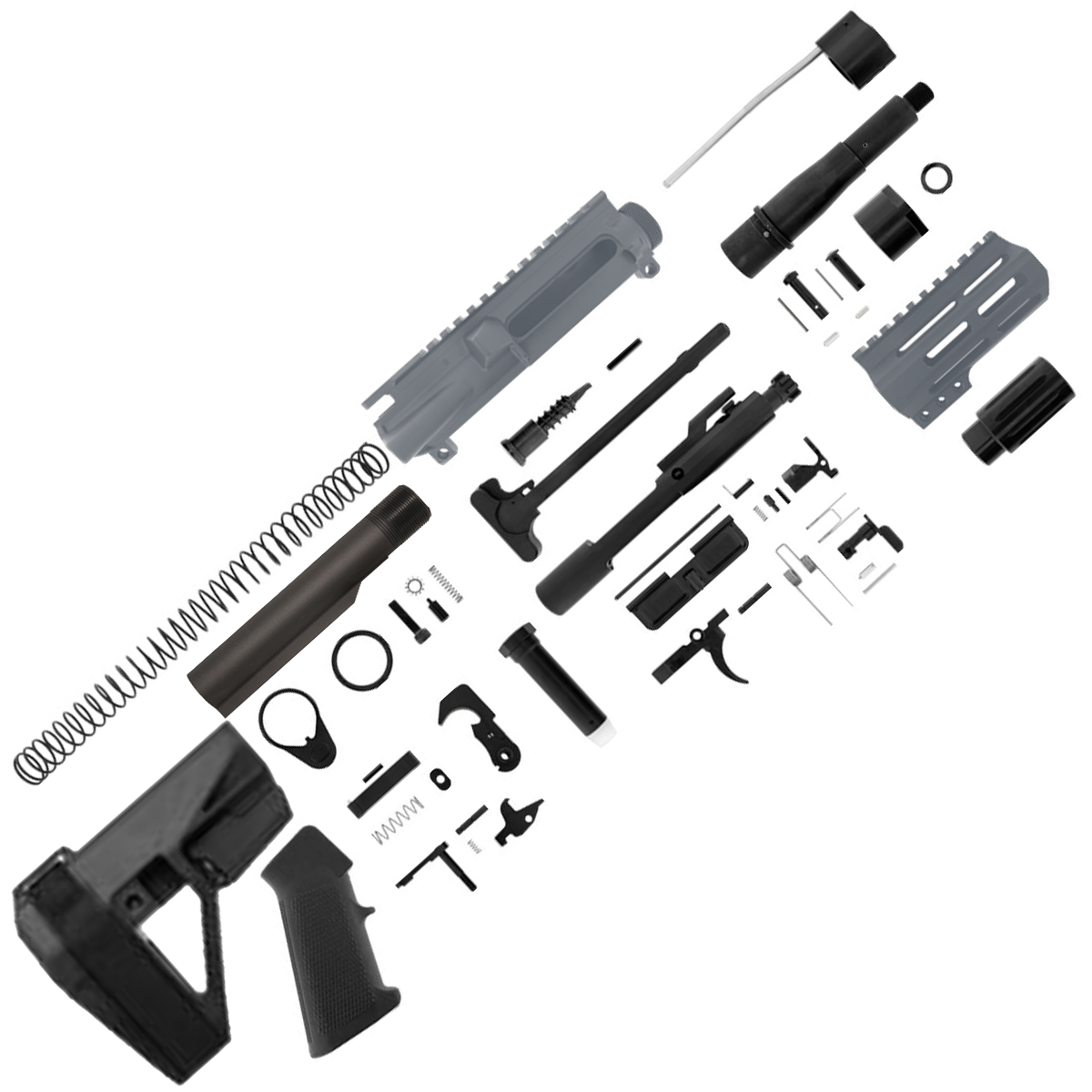 AR15 7.62x39 Micro Pistol Build Kit 5" Barrel 4" M-Lok Handguard-Sniper Grey