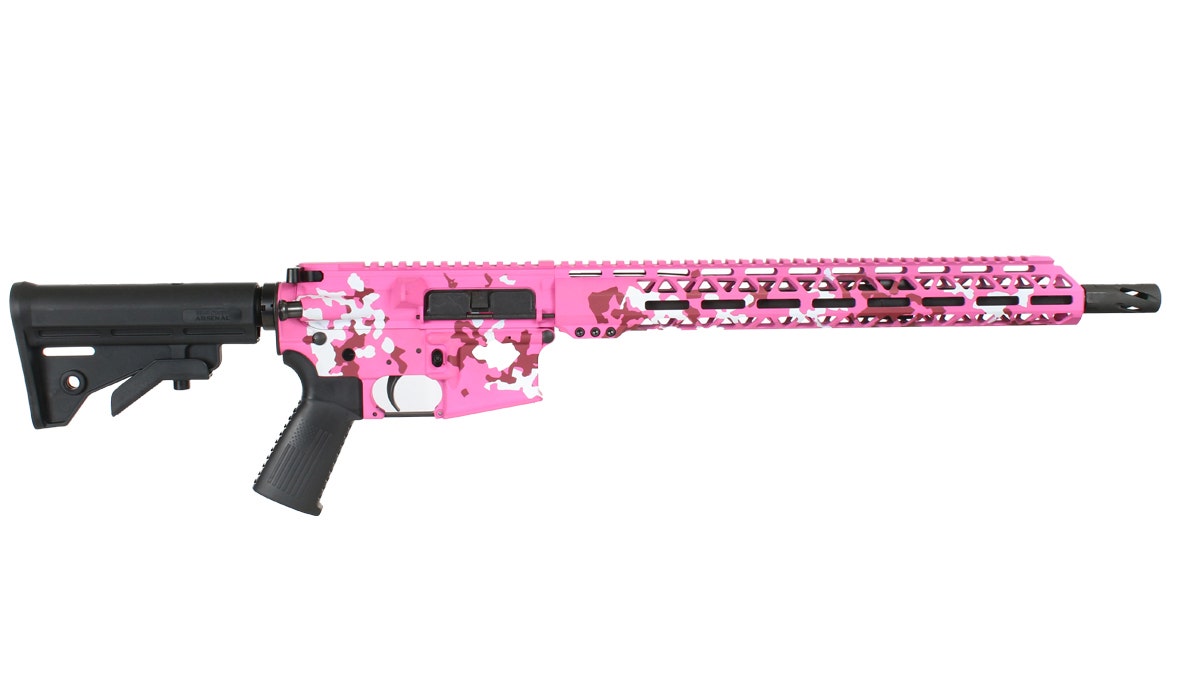 BC-15 5.56 NATO Breast Cancer Awareness Pink Camo Cerakote Rifle, 16" Parkerized M4 Barrel, 1:7 Twist, Mid Length Gas System, 15" M-LOK Rail