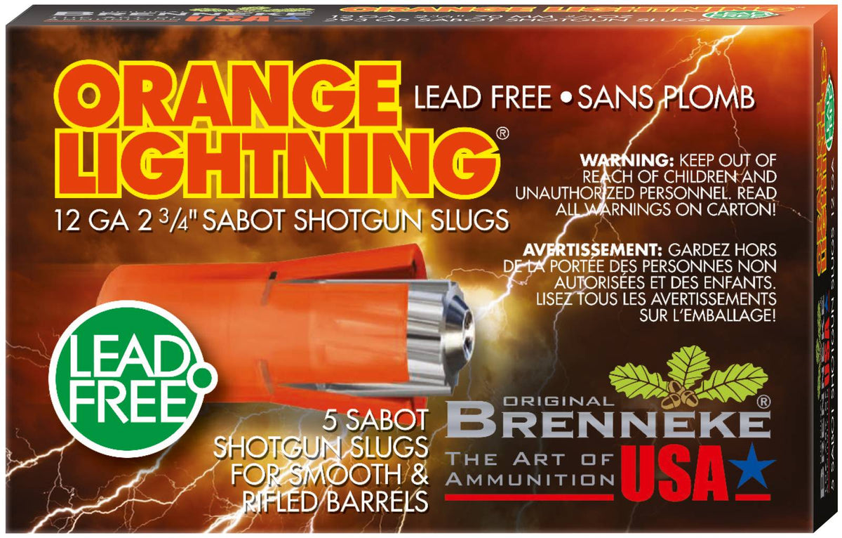 BRENNEKE ORANGE LIGHTNING LEAD FREE SABOT AMO 12GA 2.75 IN 2/3 OZ 5-RD