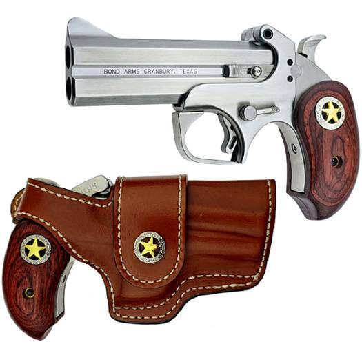 BOND ARMS RUSTIC RANGER HGD 45/410 4.25IN BBL W/ SATIN FINISH ROSEWOOD EXT GRIPS W/ HOLSTER