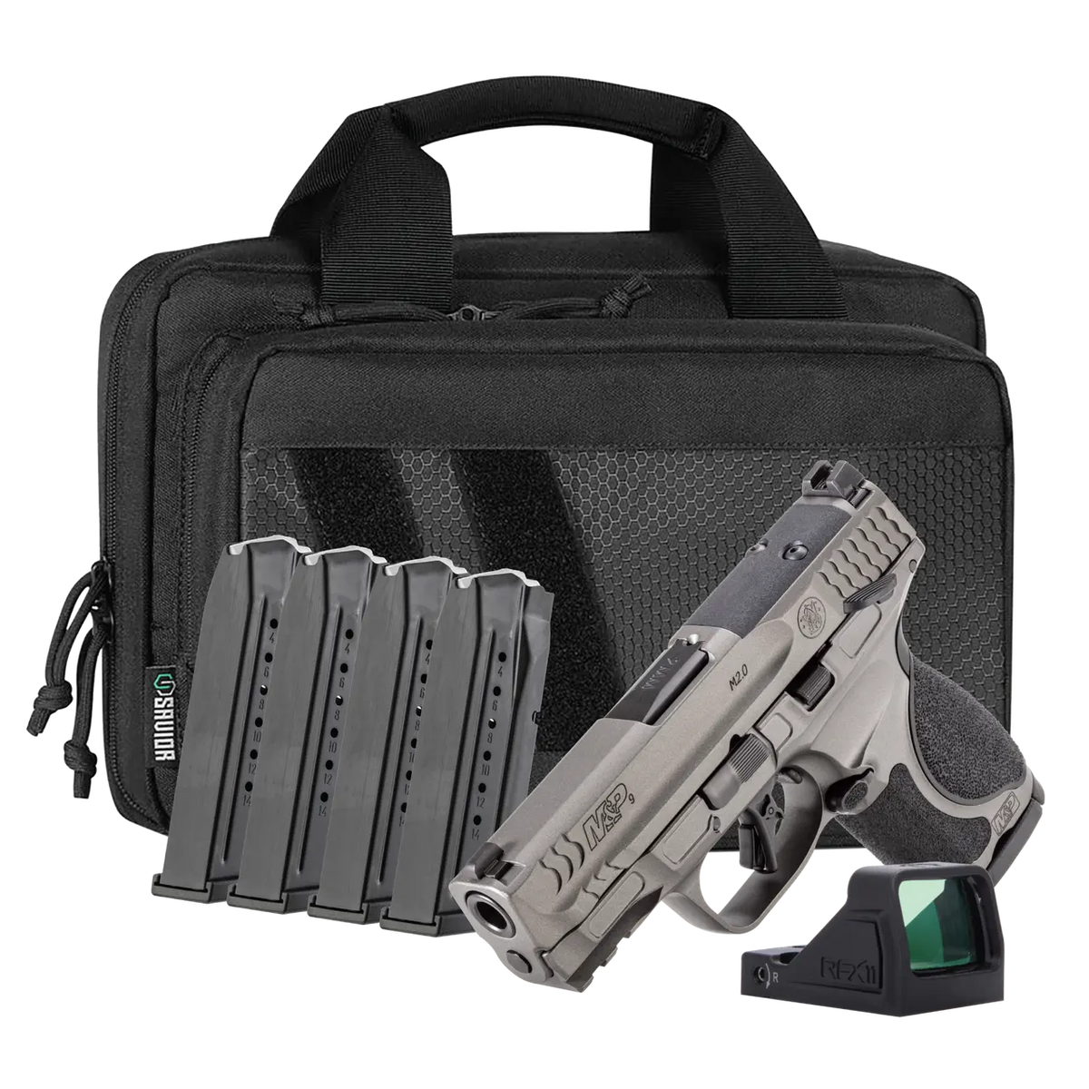 SMITH & WESSON M&P9 METAL M2.0 9MM PISTOL 3.6" T.S. O.R. VIRIDIAN RFX11, SAVIOR BAG, 5-15RD MAGS