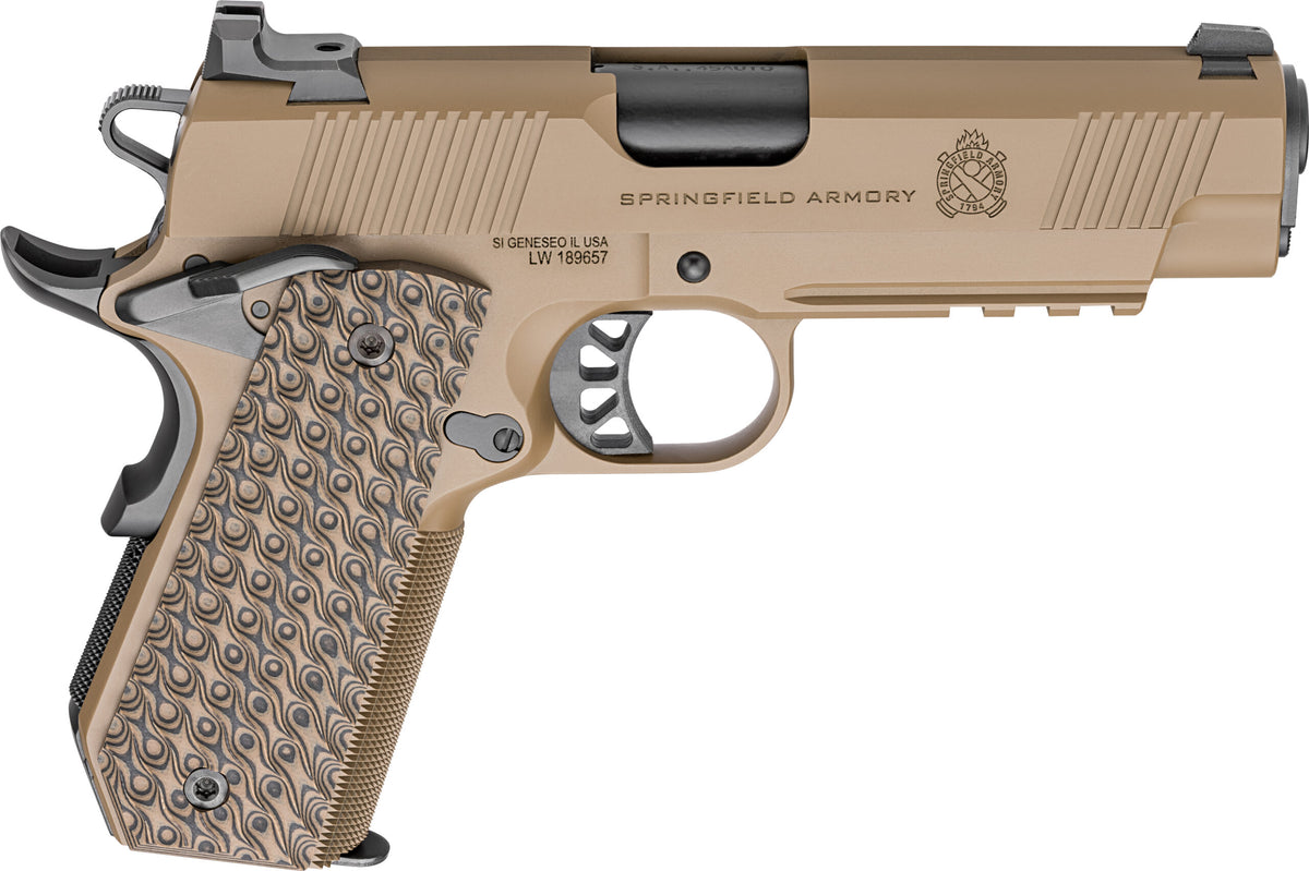 dSPRINGFIELD ARMORY TRP 1911 FDE 4.25" 45ACP W/ CARRY CUT & RAIL 2-8RD