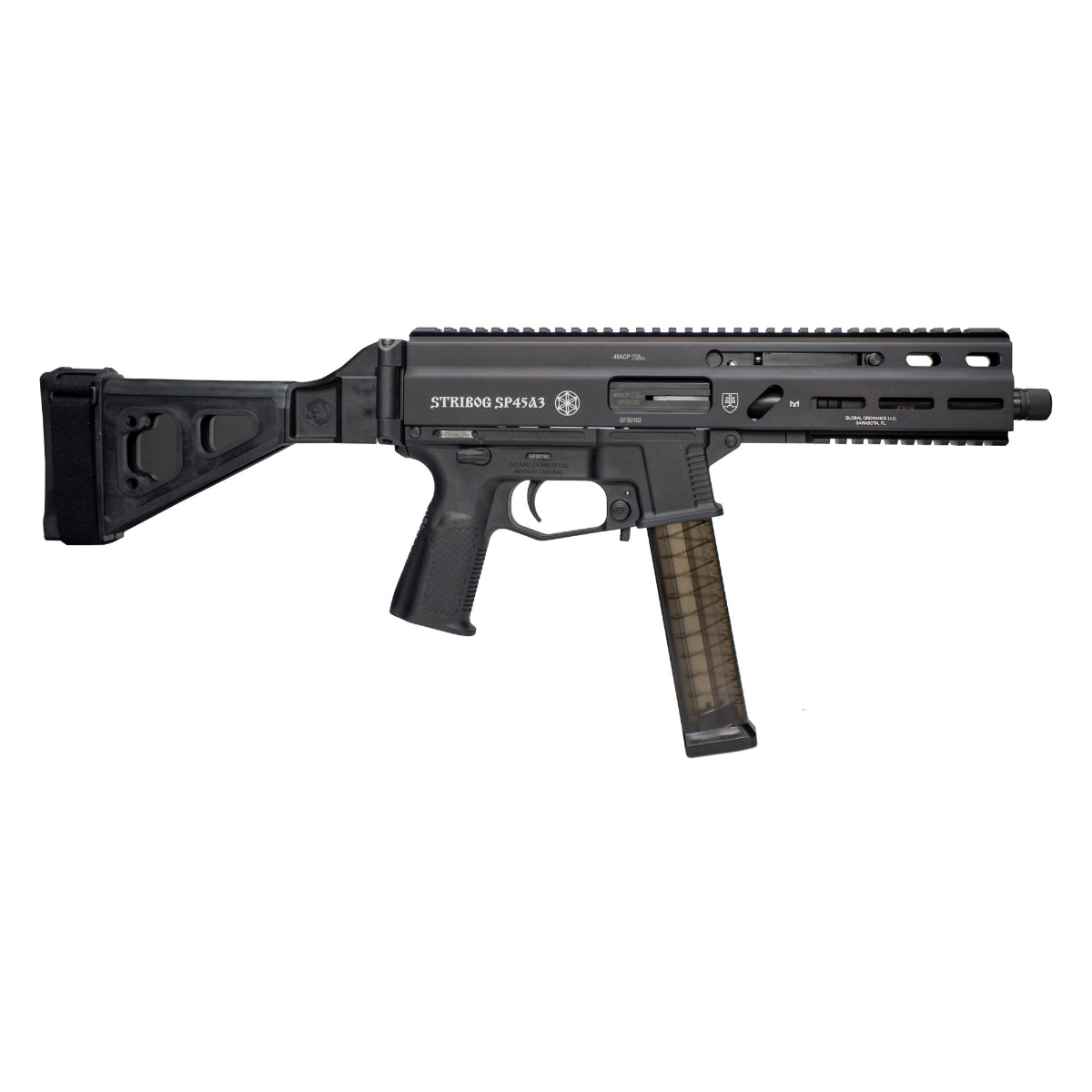 GRAND POWER STRIBOG SP45A3 SUB PSTL W/SBT BRC BLK .45 ACP  8" THRD
