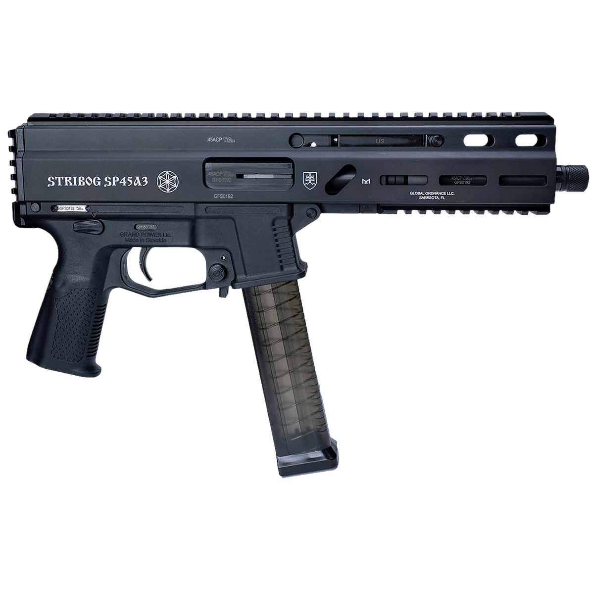 GRAND POWER STRIBOG SP45A3 SUB PSTL BLK .45 ACP 8" THRD