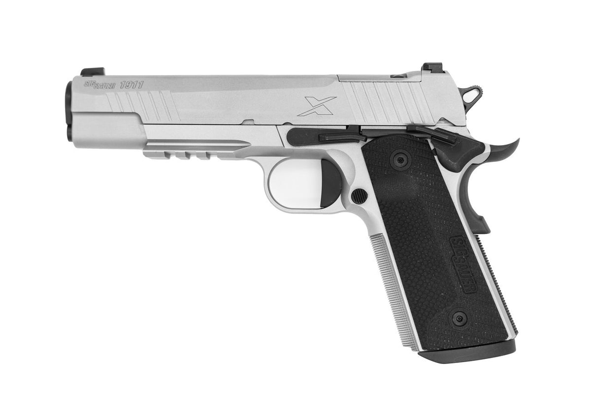 SIG SAUER 1911 X SERIES STAINLESS 45ACP 5" G10 GRIP, OPTIC RDY, 2-8RD