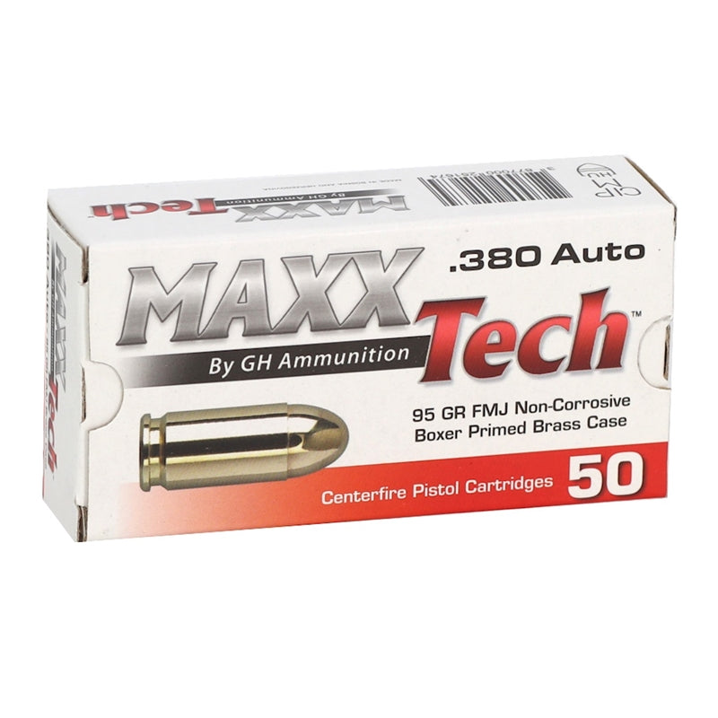 MAXX TECH 380ACP 95GR FMJ BOXER PRIMED 50RD BOX 20 BXS PER CASE