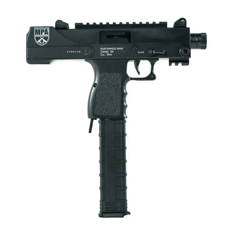 MASTERPIECE ARMS DEFENDER 30T 9MM PISTOL 4.5" THREADED, SIDE COCKER SCOPE MNT BLACK 1-30RD MAGAZINE