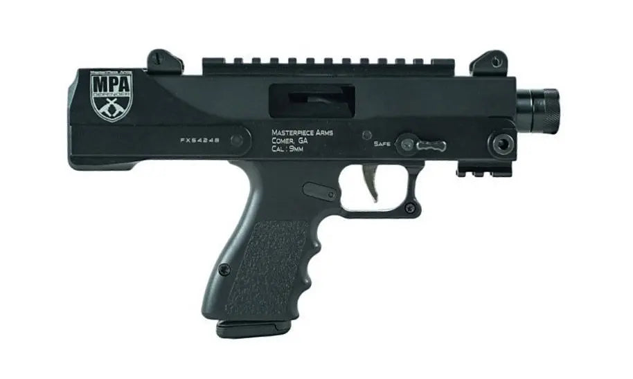 MASTERPIECE ARMS DEFENDER 30 9MM PISTOL 4.5" T.B. SIDE COCKER, BLACK 1-17RD GLOCK STYLE MAG