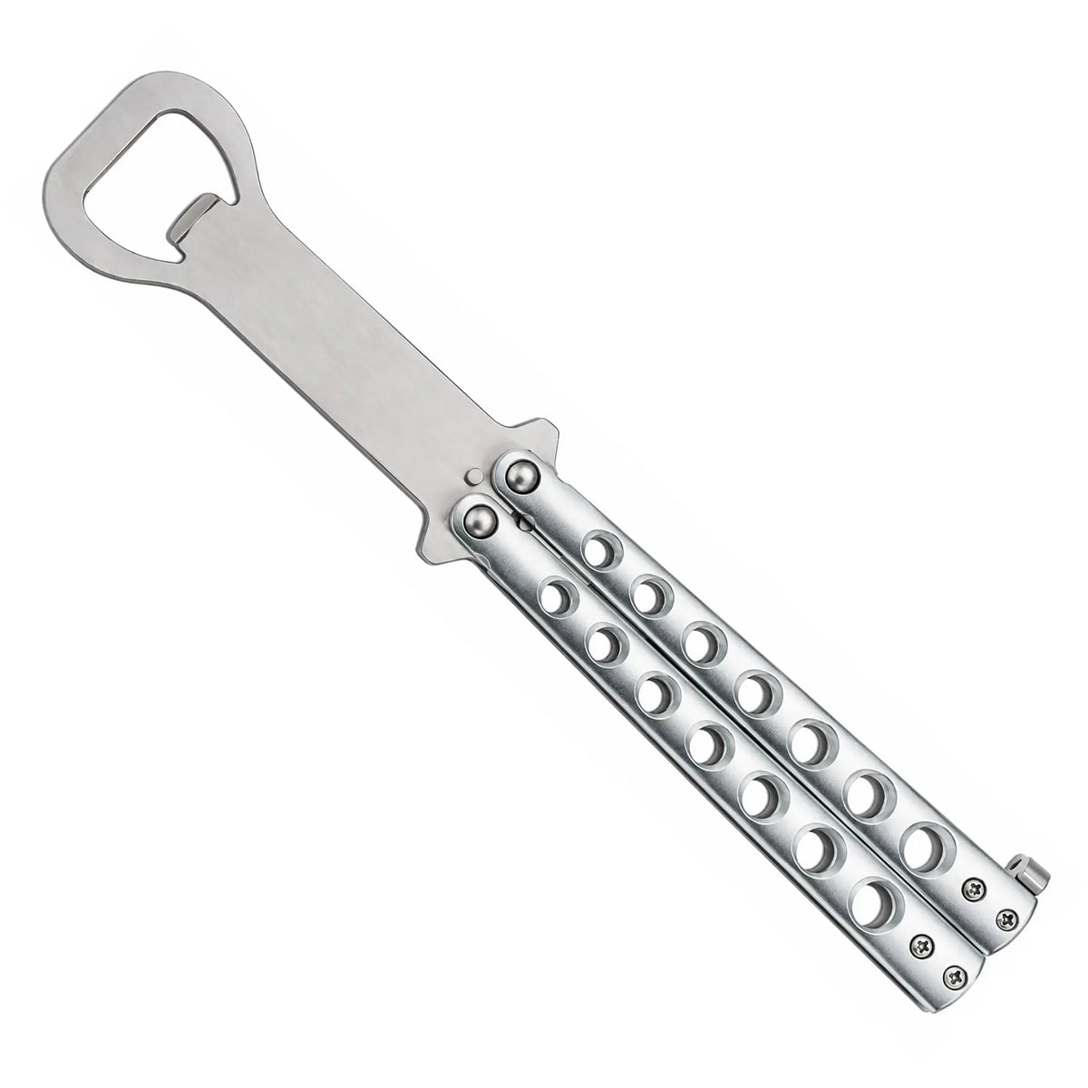 Flip & Pop Balisong Trainer Bottle Opener - Silver Steel