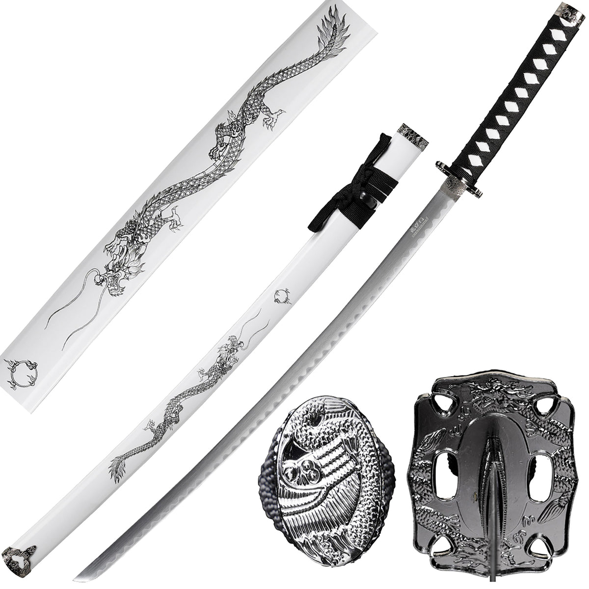 White Dragon Honor Samurai Sword - Black-and-White
