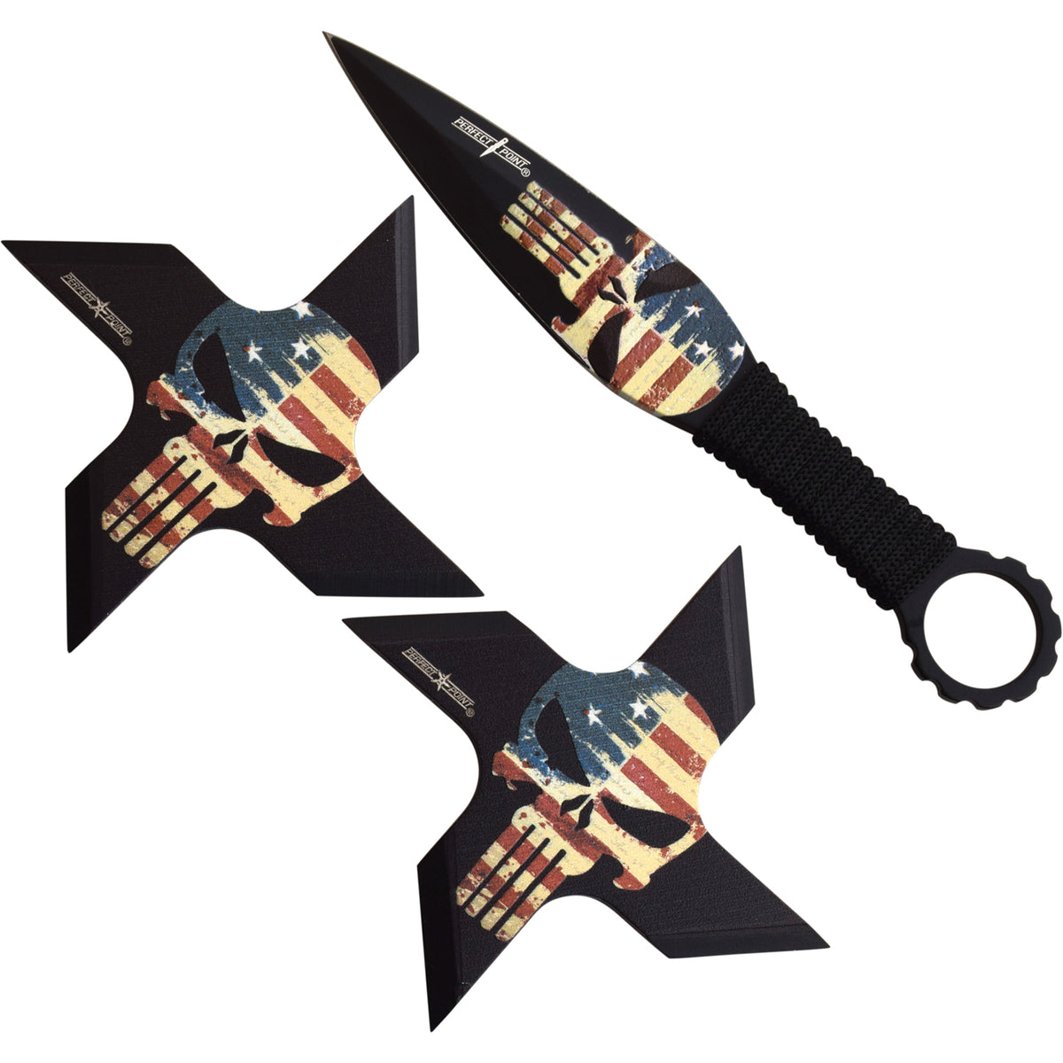 Patriot Skull Tri-Strike Throwing Set - Faded Flag