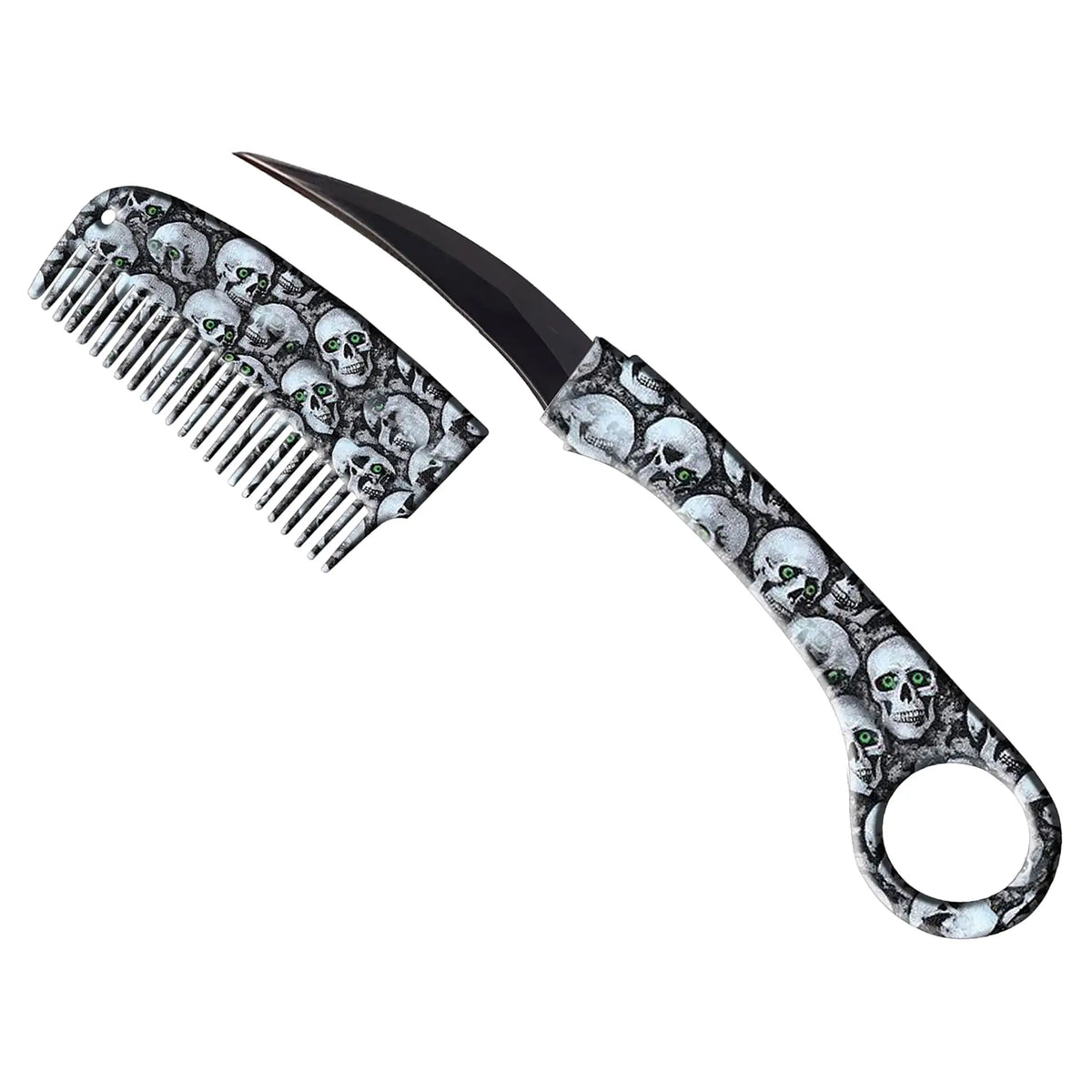 Green-Eyed Reaper Karambit Comb Knife - Black Skull