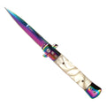 Marble Mirage Push-Button Stiletto Switchblade - Rainbow Steel