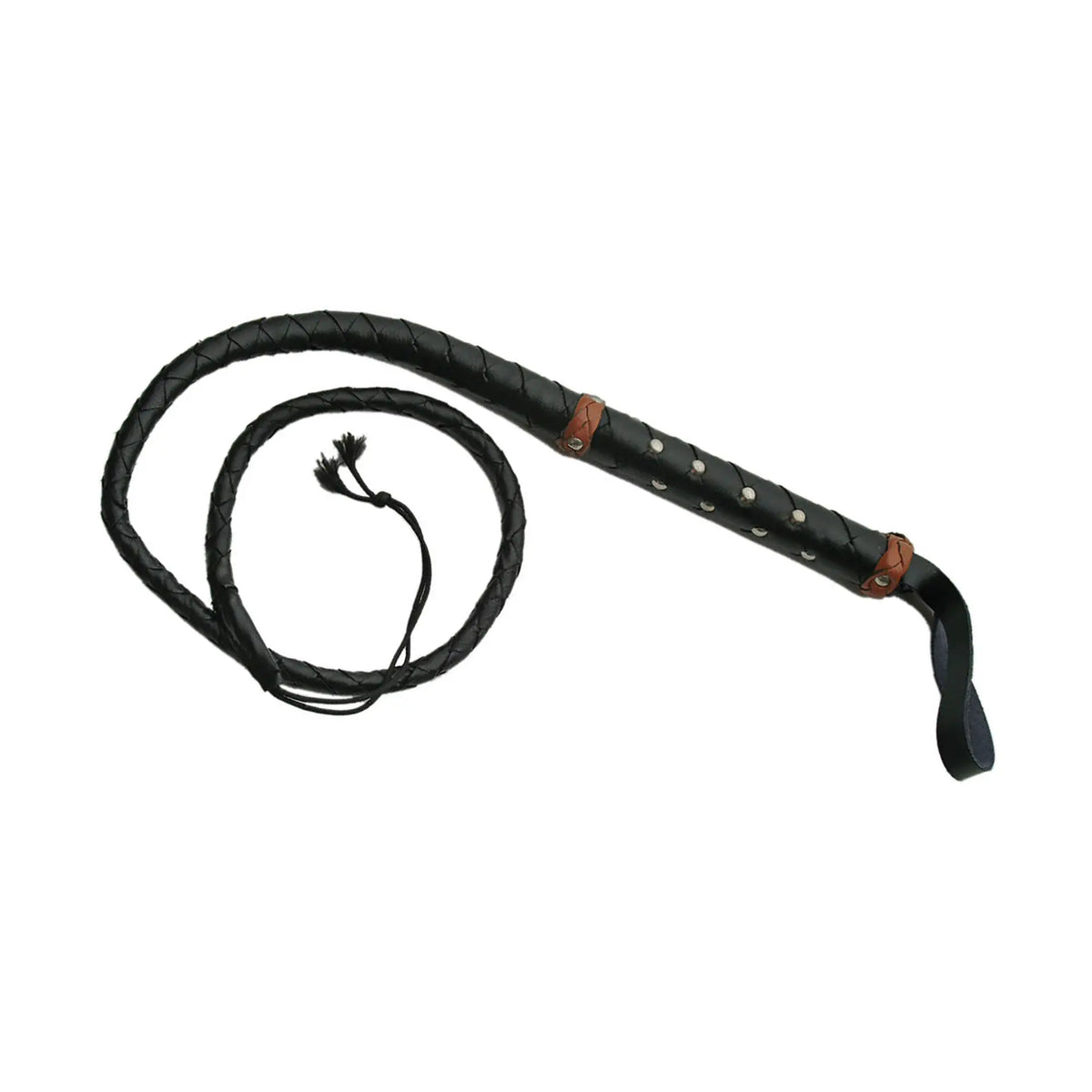 Arena Grip Studded-Handle Bullwhip - Black Leather