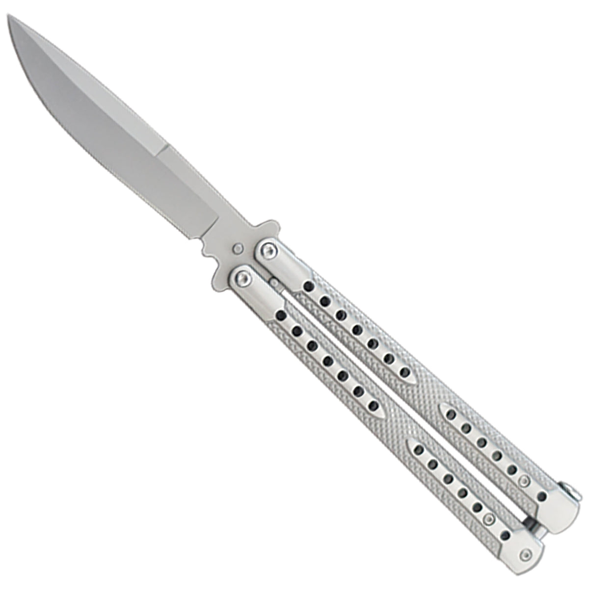 Twin Shade Pivot-Balanced Butterfly Knife - Silver Titanium